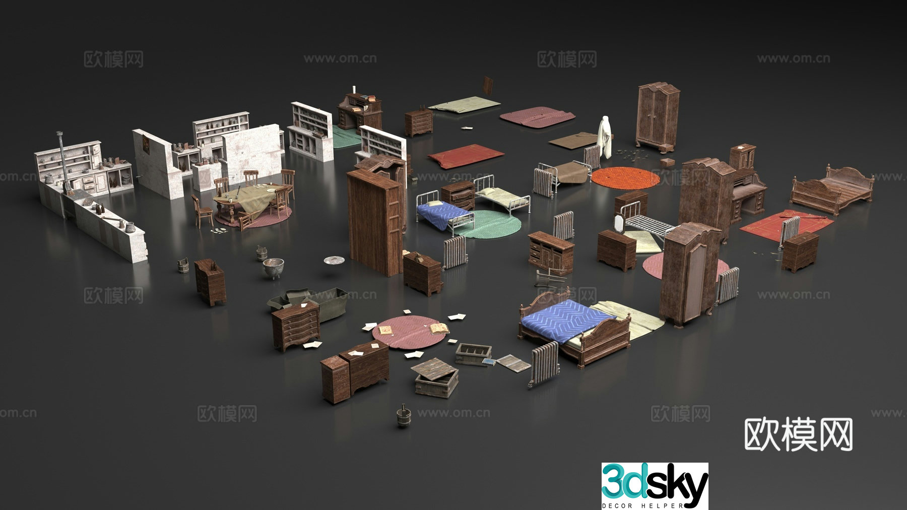 Retro furniture combination 3d model