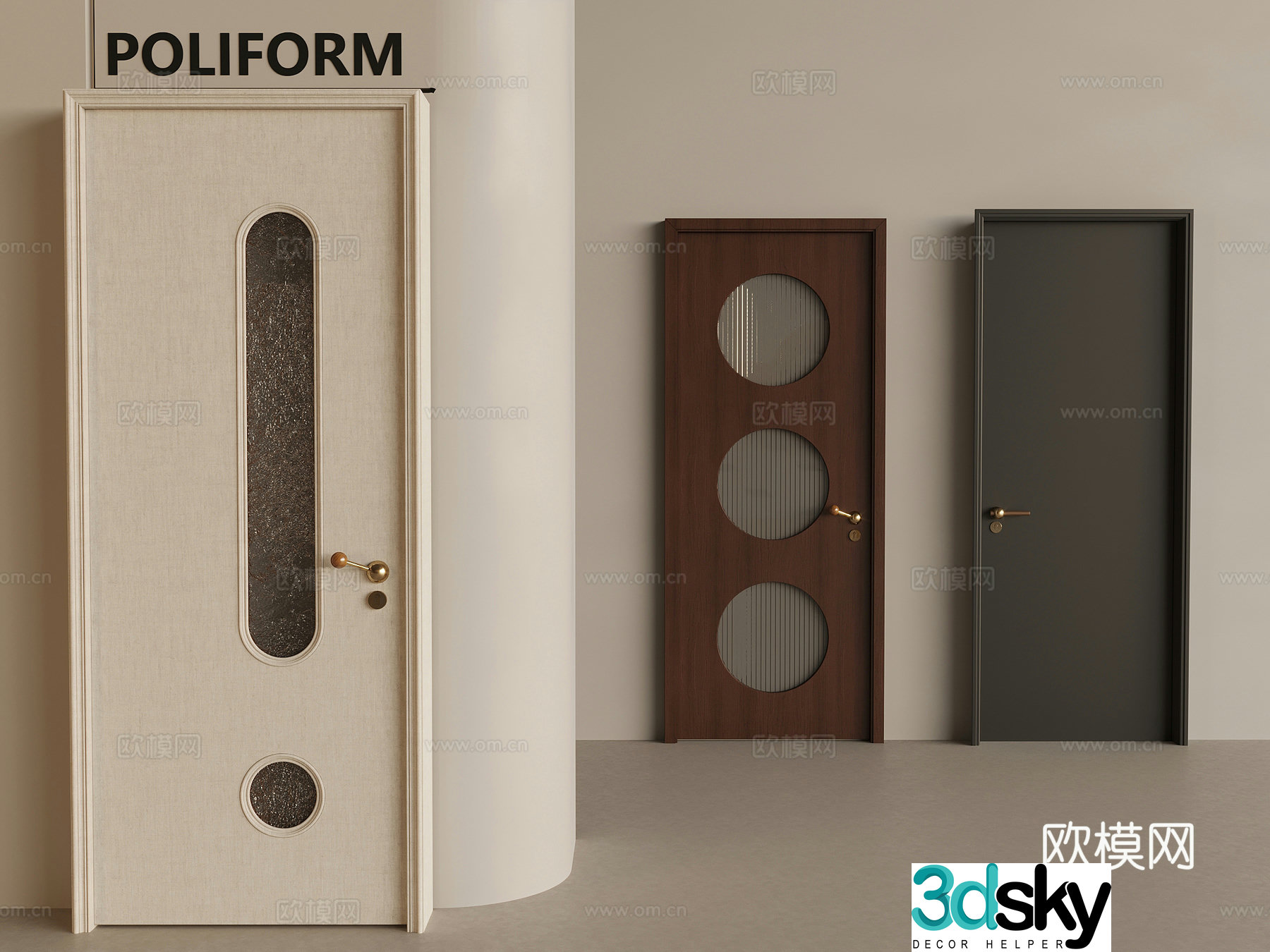 Medium style solid wood single door Medium style windscreen swing door 3D model