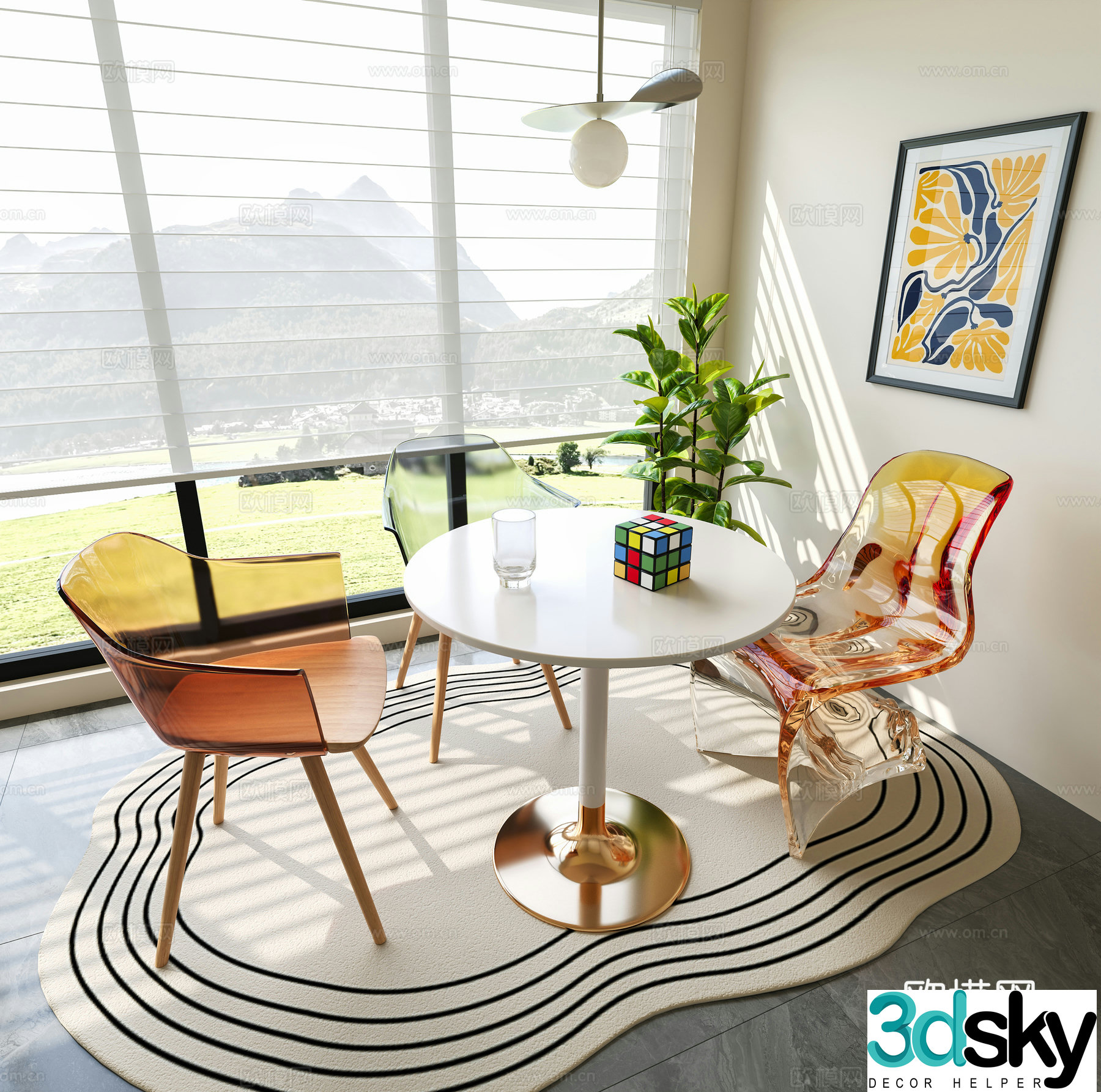 Modern casual table and chair combination Acrylic transparent table and chairs Dining table and chairs Negotiable table and chairs Dining chairs 3D model