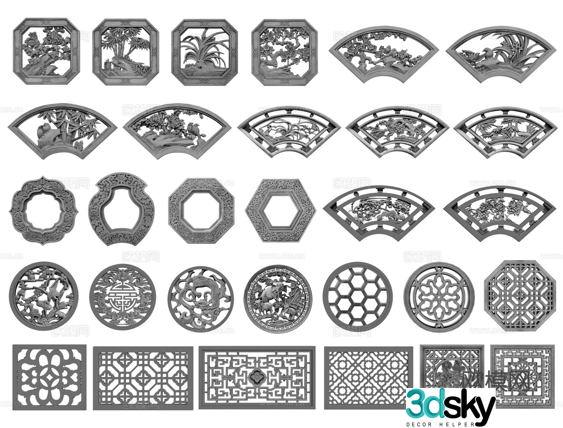 Chinese style carved windows leaked windows antique windows brick carved windows hollowed-out panes carved windows 3D model