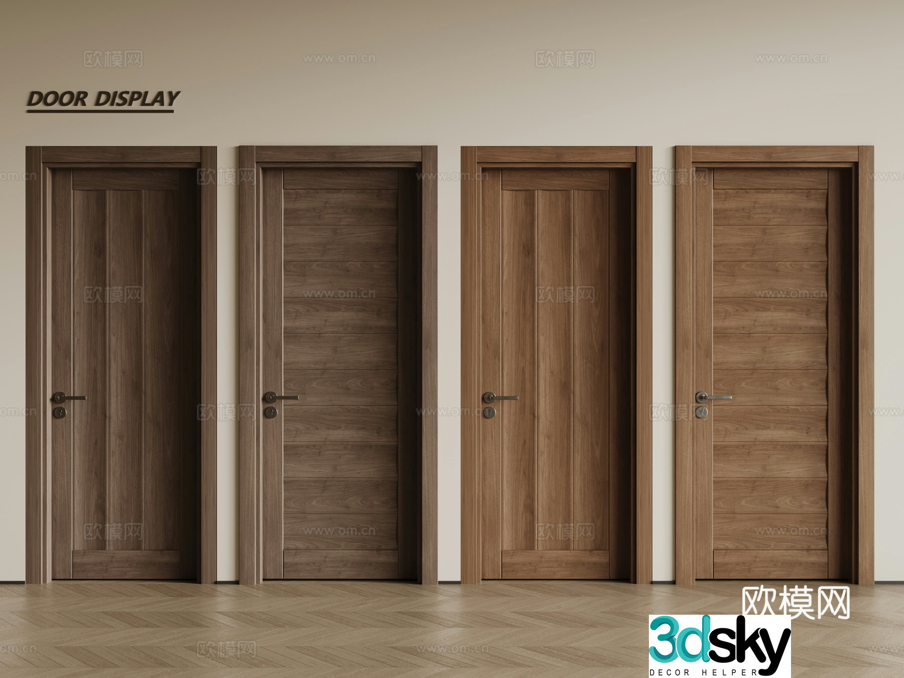 Modern single-open door wooden door swing door single-open door combination 3D model