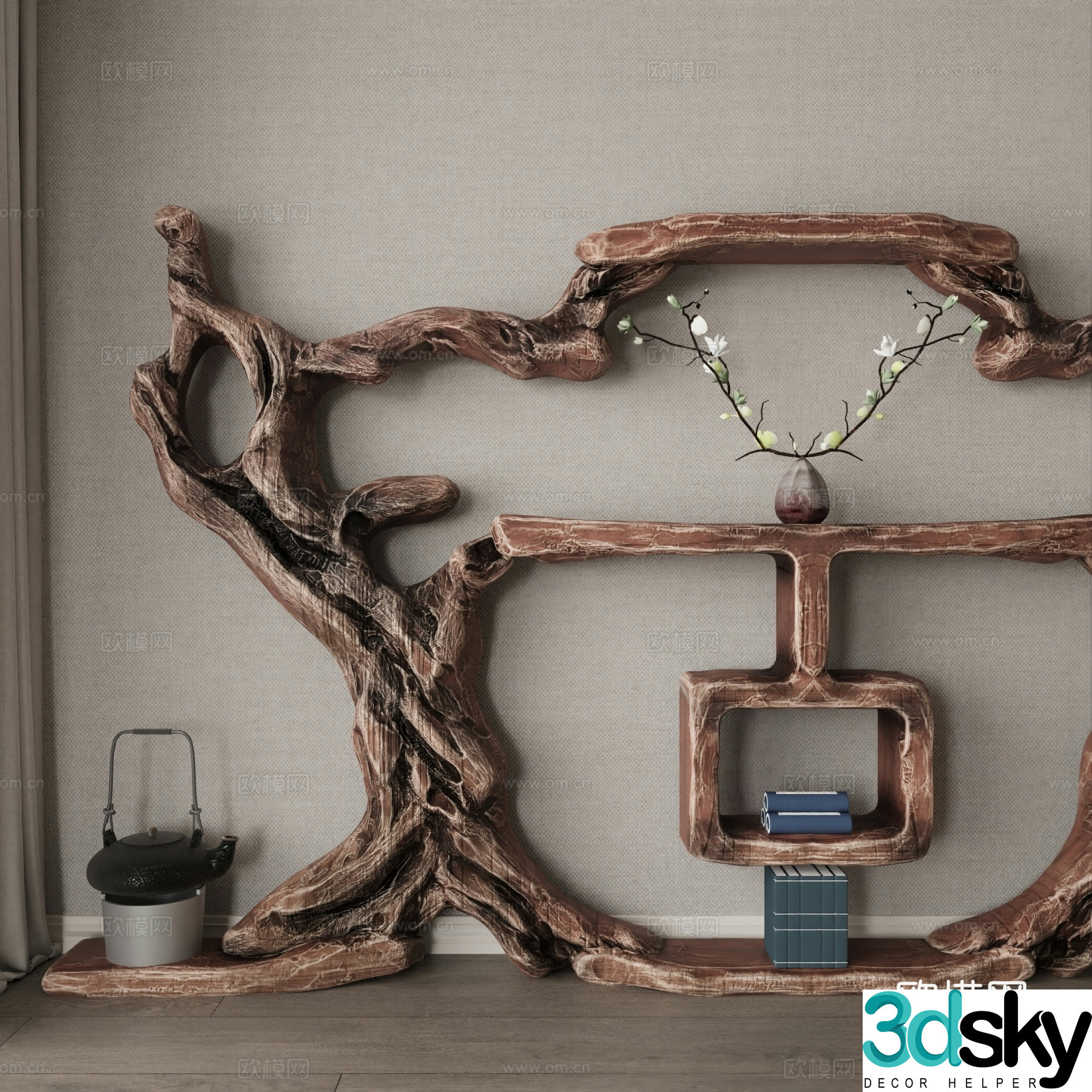 Middle Ages Wasabi Bookshelf Decoration Shelf B&B Bookcase Decoration Cabinet 3D Model