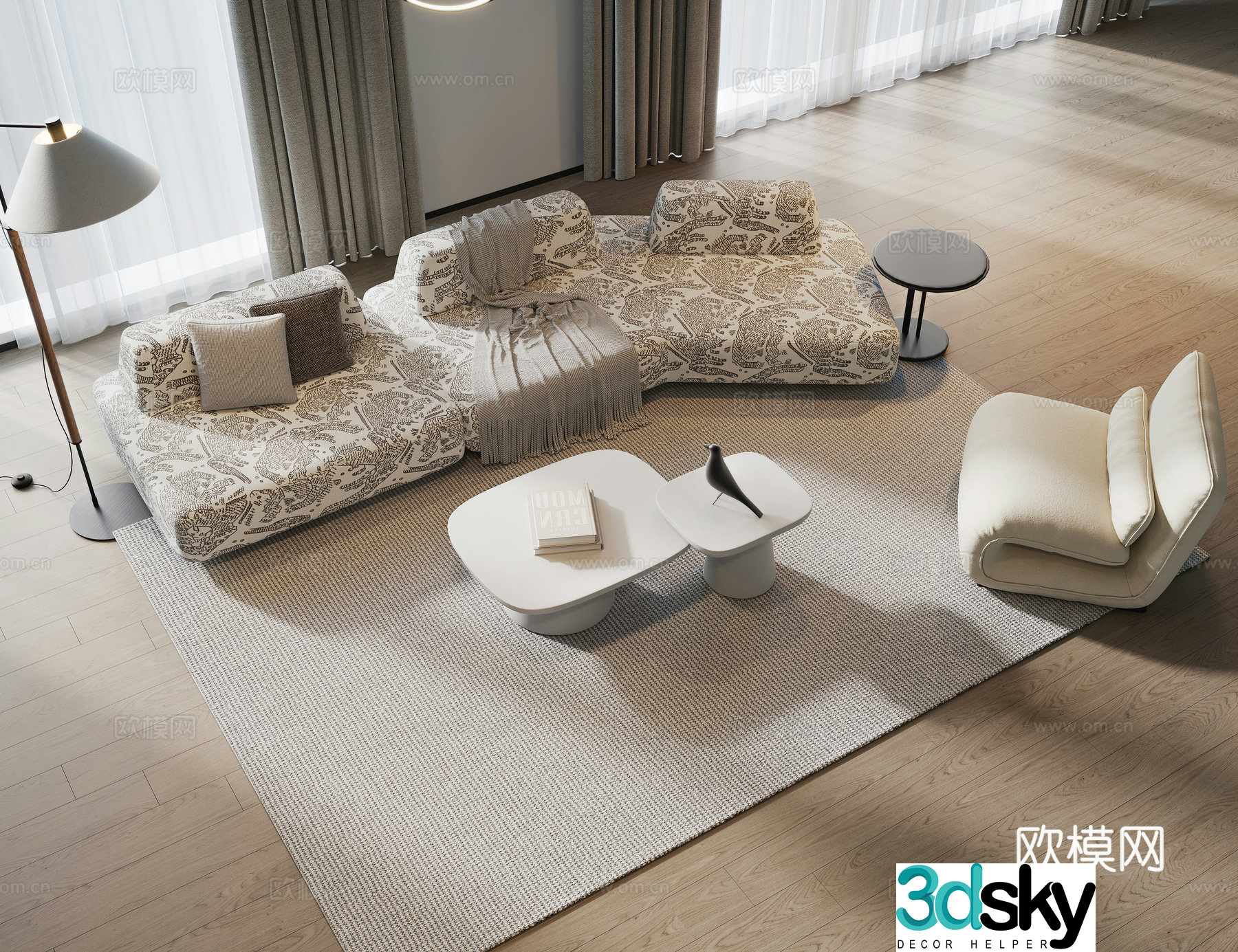 Modern sofa coffee table set single sofa mother-child coffee table fabric multi-person sofa corner sofa 3D model
