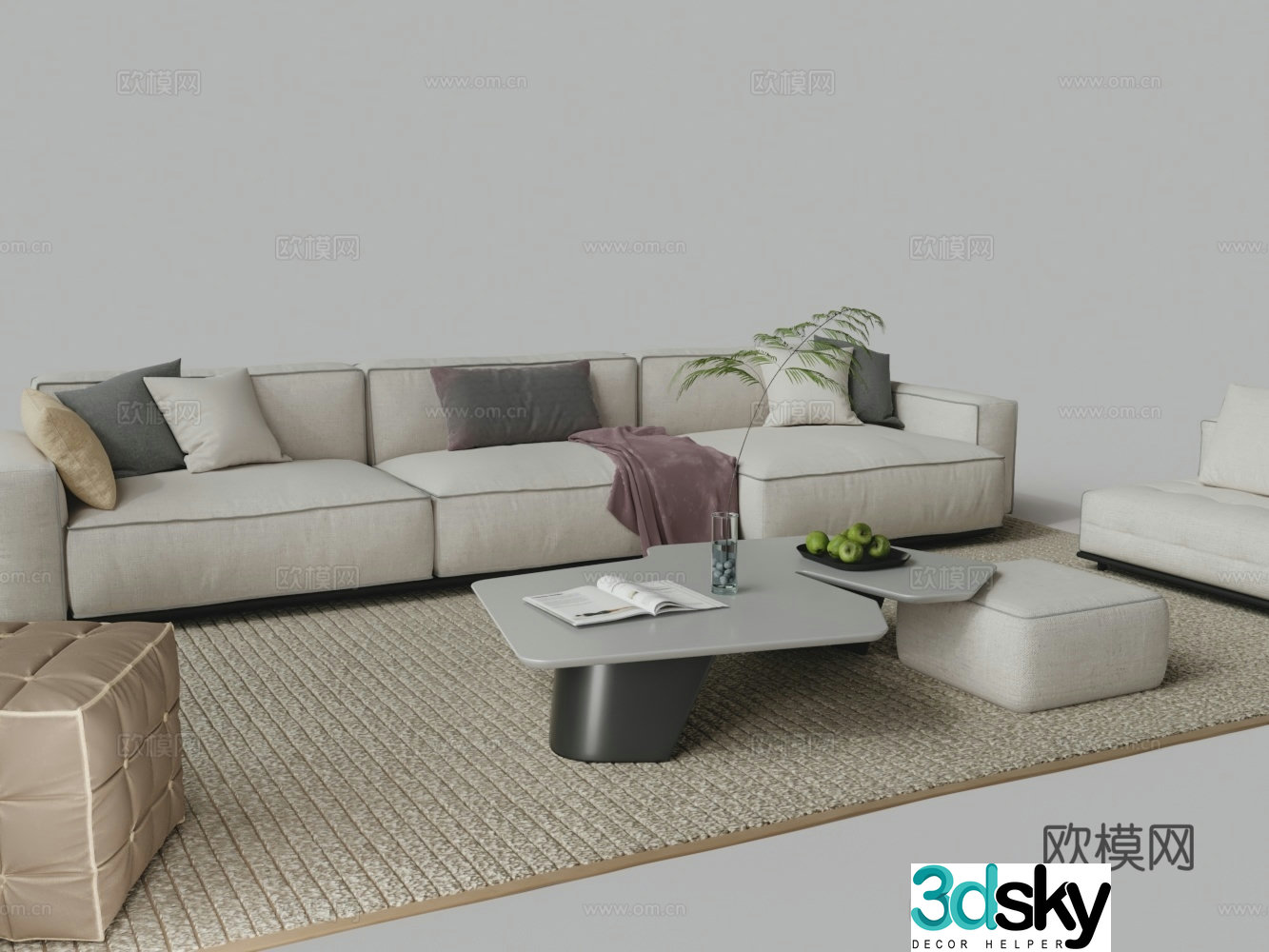 Modern fabric sofa coffee table combination 3D model