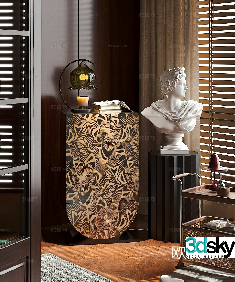 – French medieval storage cabinets chest of drawers French medieval side cabinets French lamps sculpture human mould 3D model