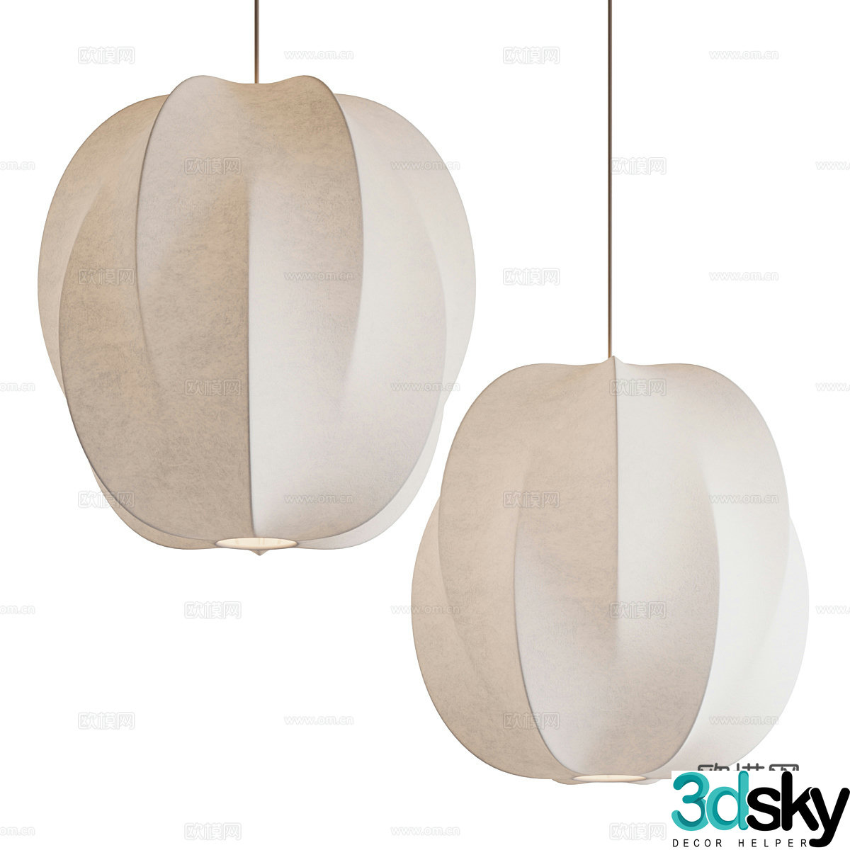 New Chinese style Wasabi Parchment Lantern Chandelier 3D Model