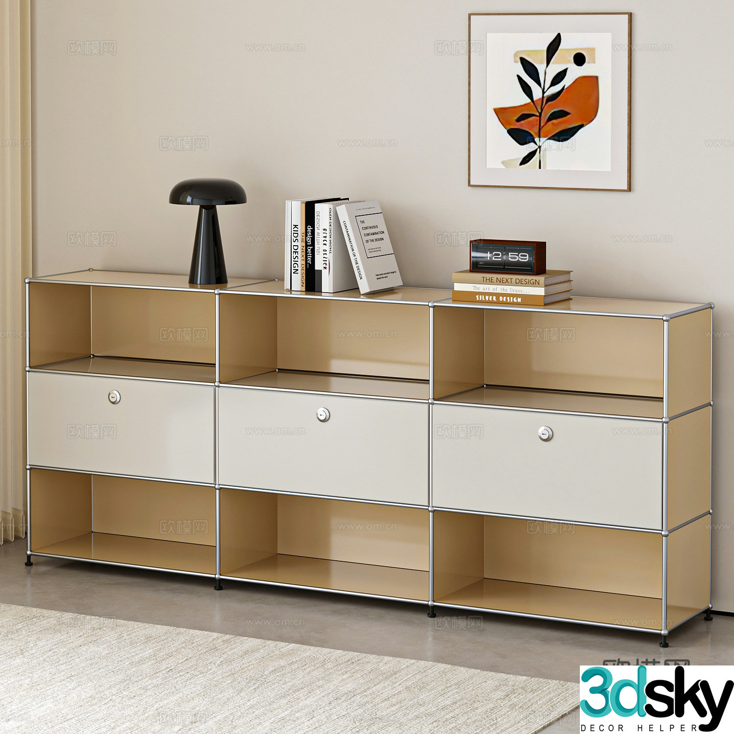 Modern Creamy Wind Warehouse Side Cabinet Low Warehouse 3D Model
