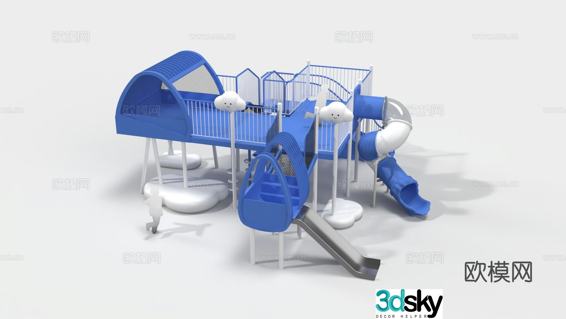 Blue sky theme amusement equipment without power park 3D model