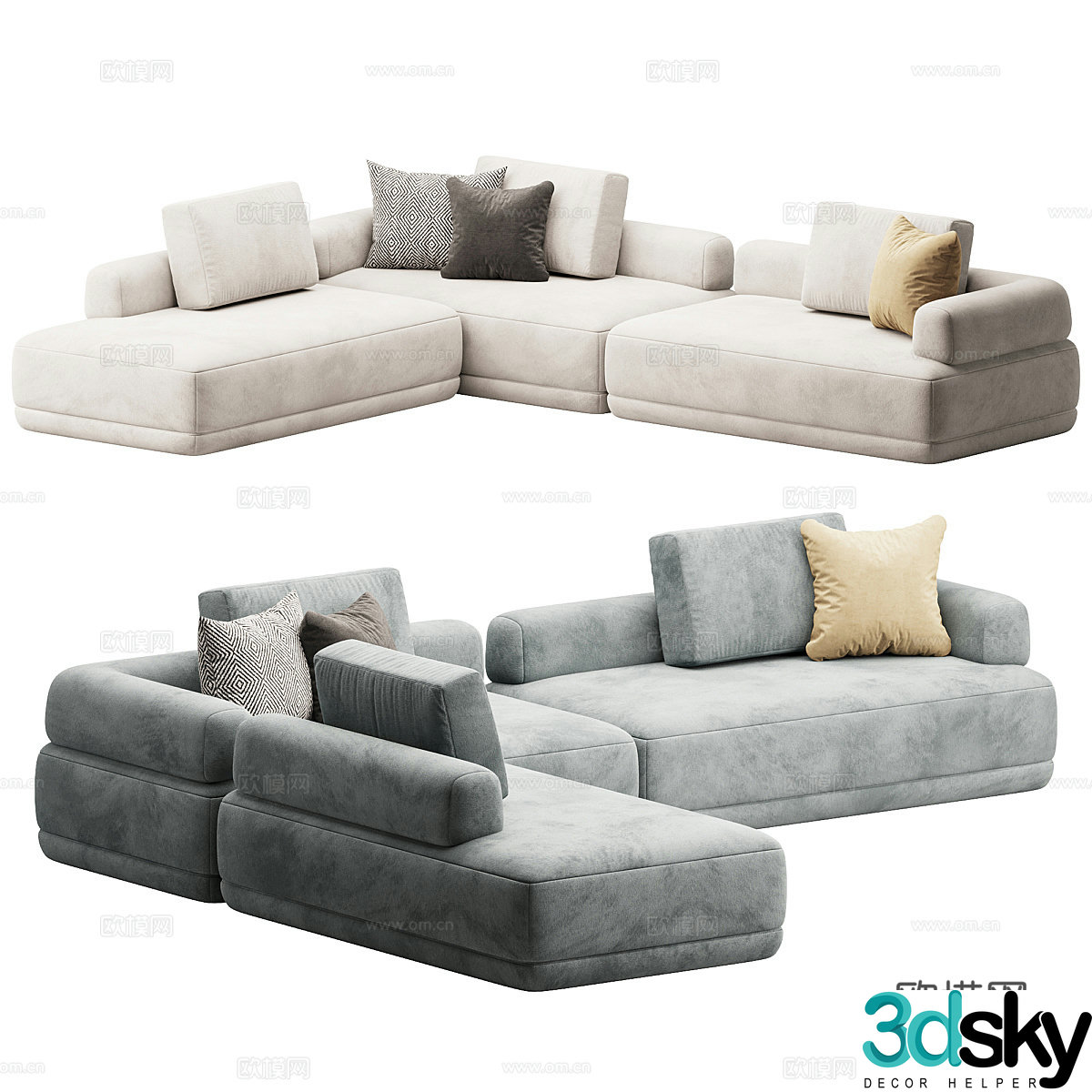 Modern cream style fabric corner sofa 3d model
