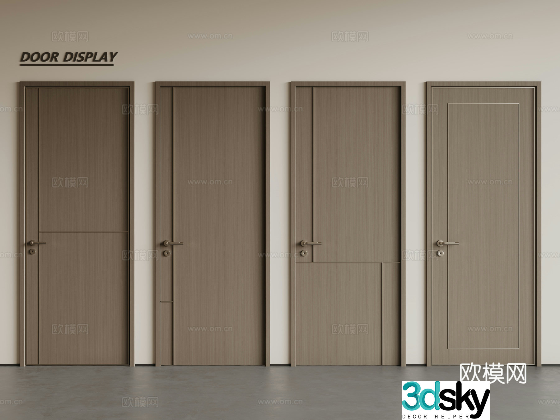Modern single-open door wooden door swing door single-open door combination 3D model