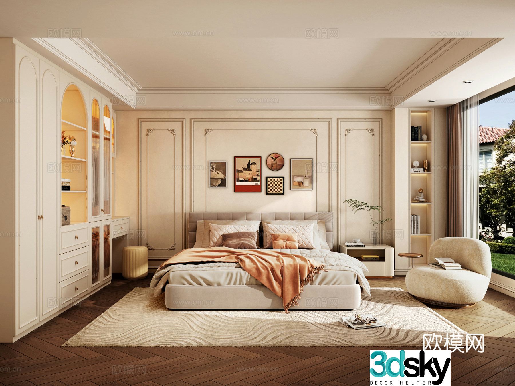French bedroom simple euro bedroom French wardrobe double bed 3d model
