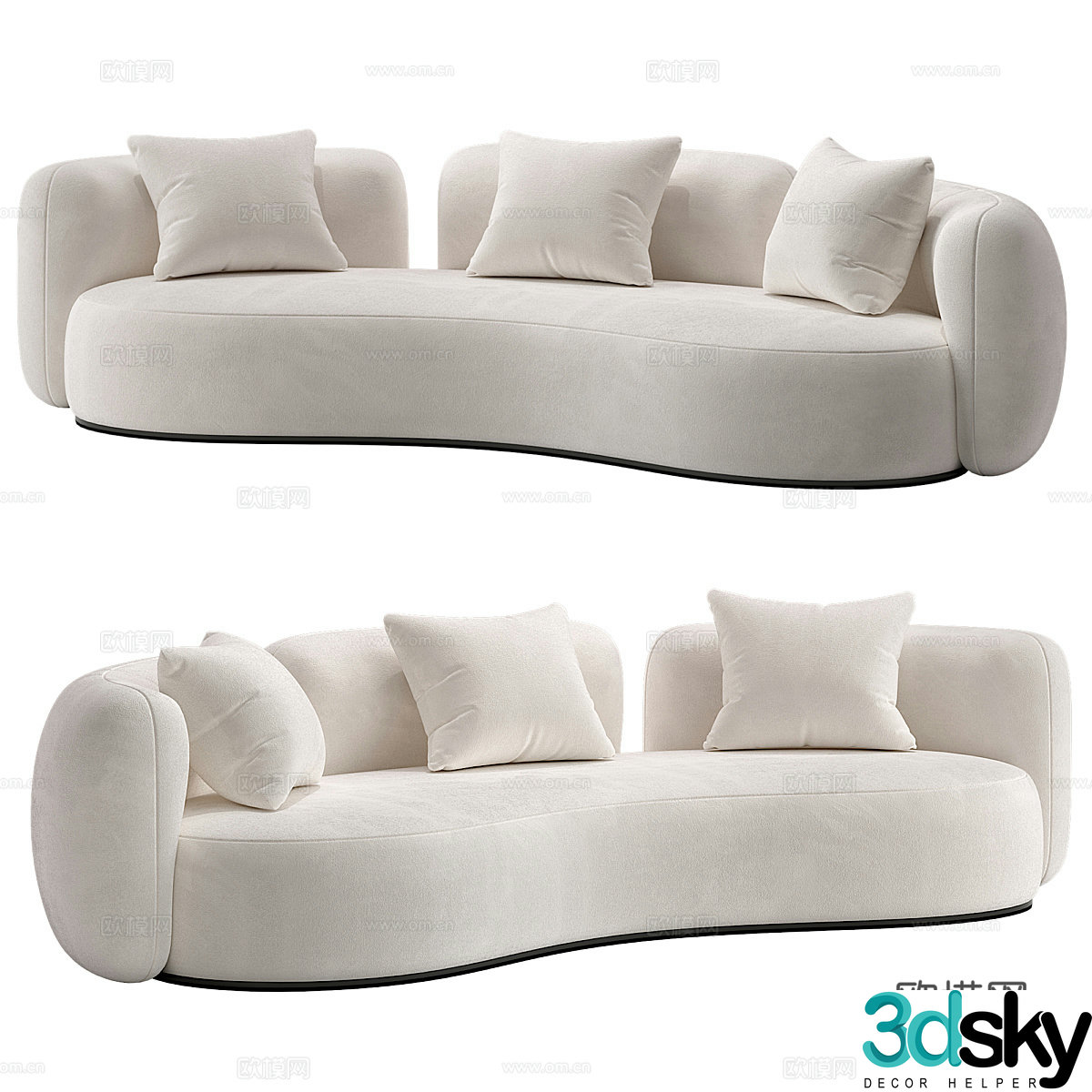 Modern cream style fabric casual sofa 3d model