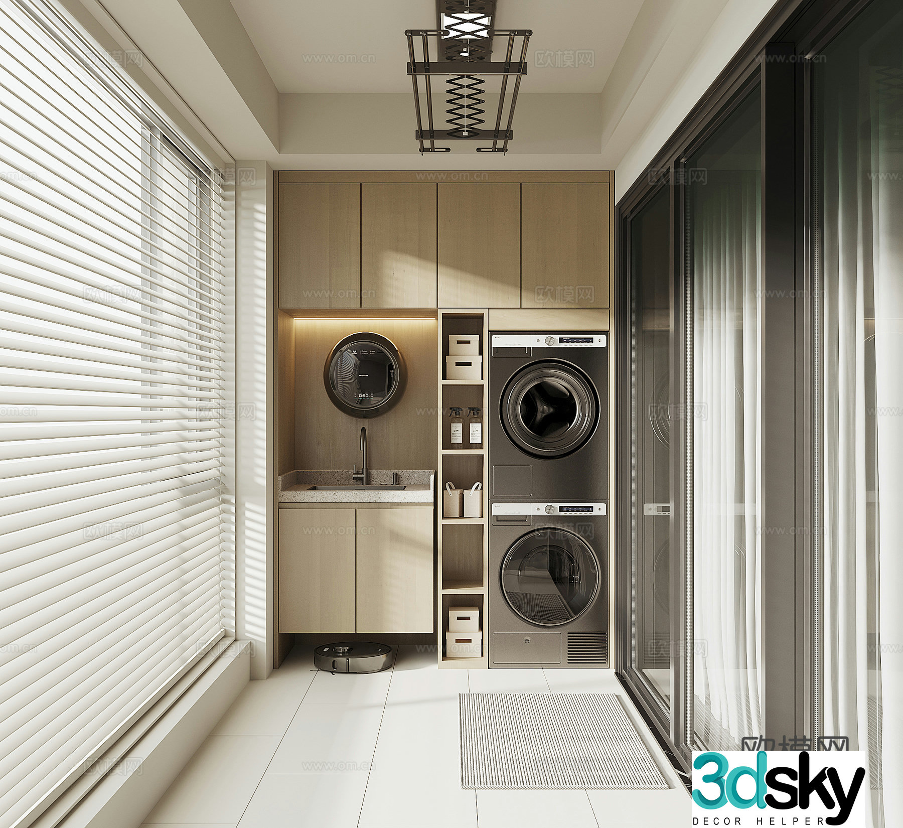 Modern balcony washing machine cabinet 3d model