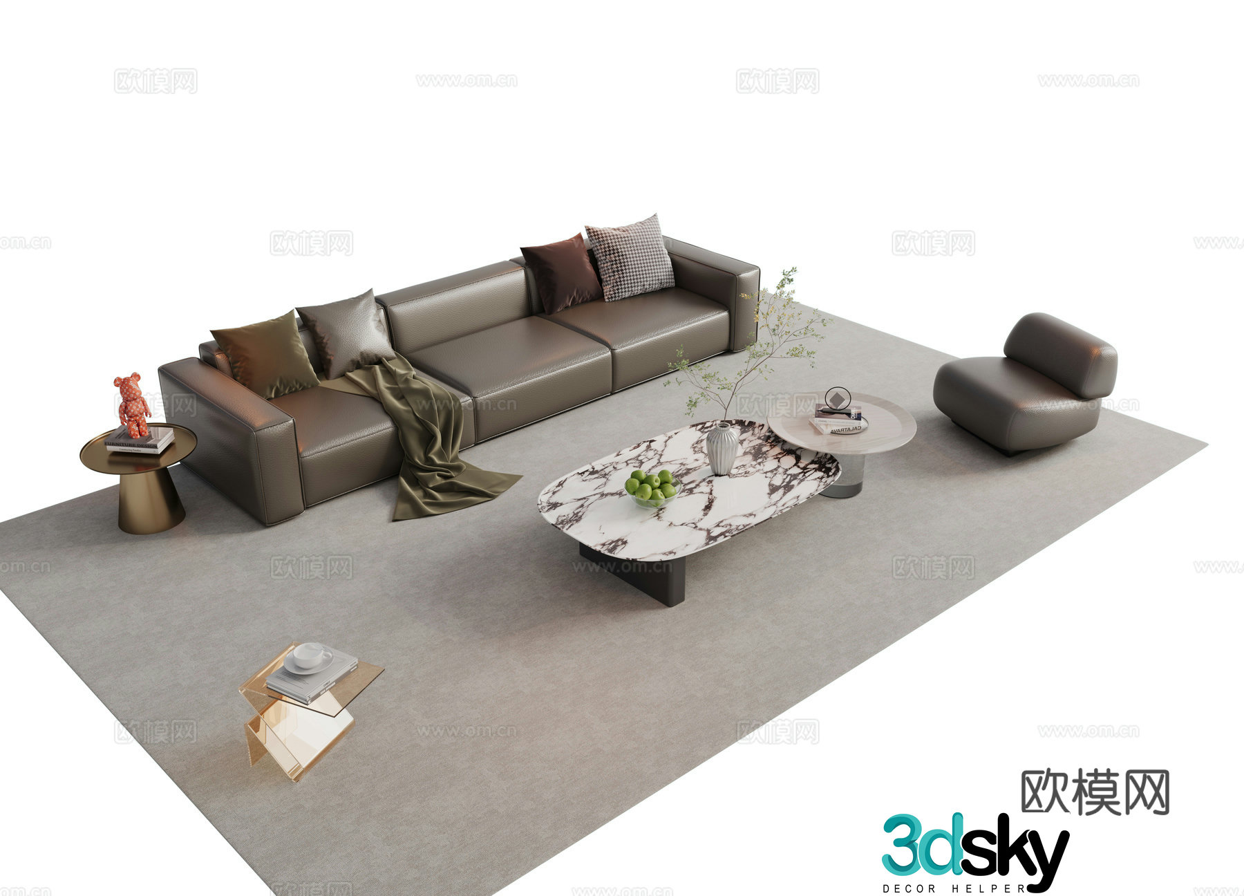 Modern Italian sofa combination Sofa coffee table combination Italian living room sofa decoration ornament cloth 3D model