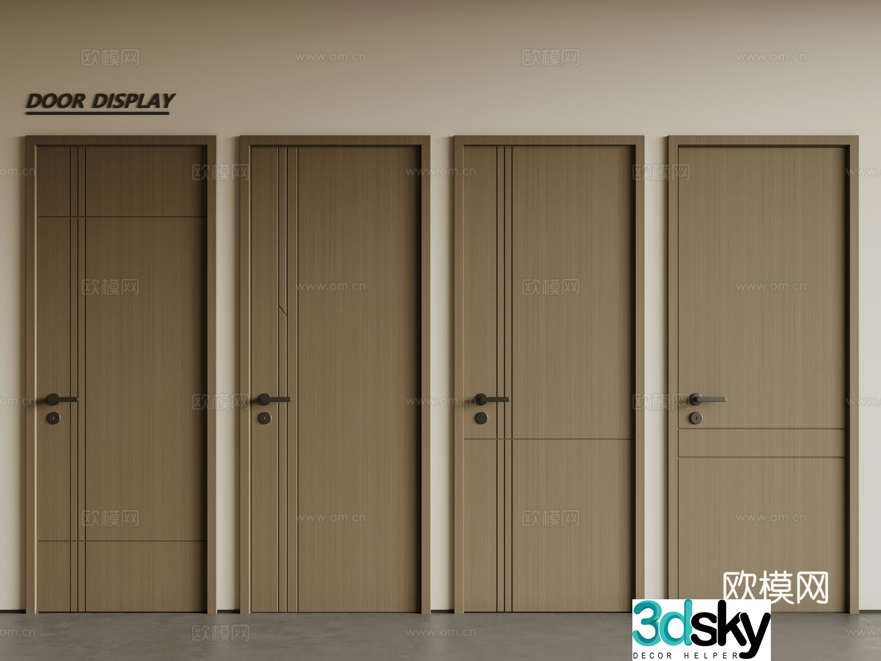 Modern single-open door wooden door swing door single-open door combination 3D model