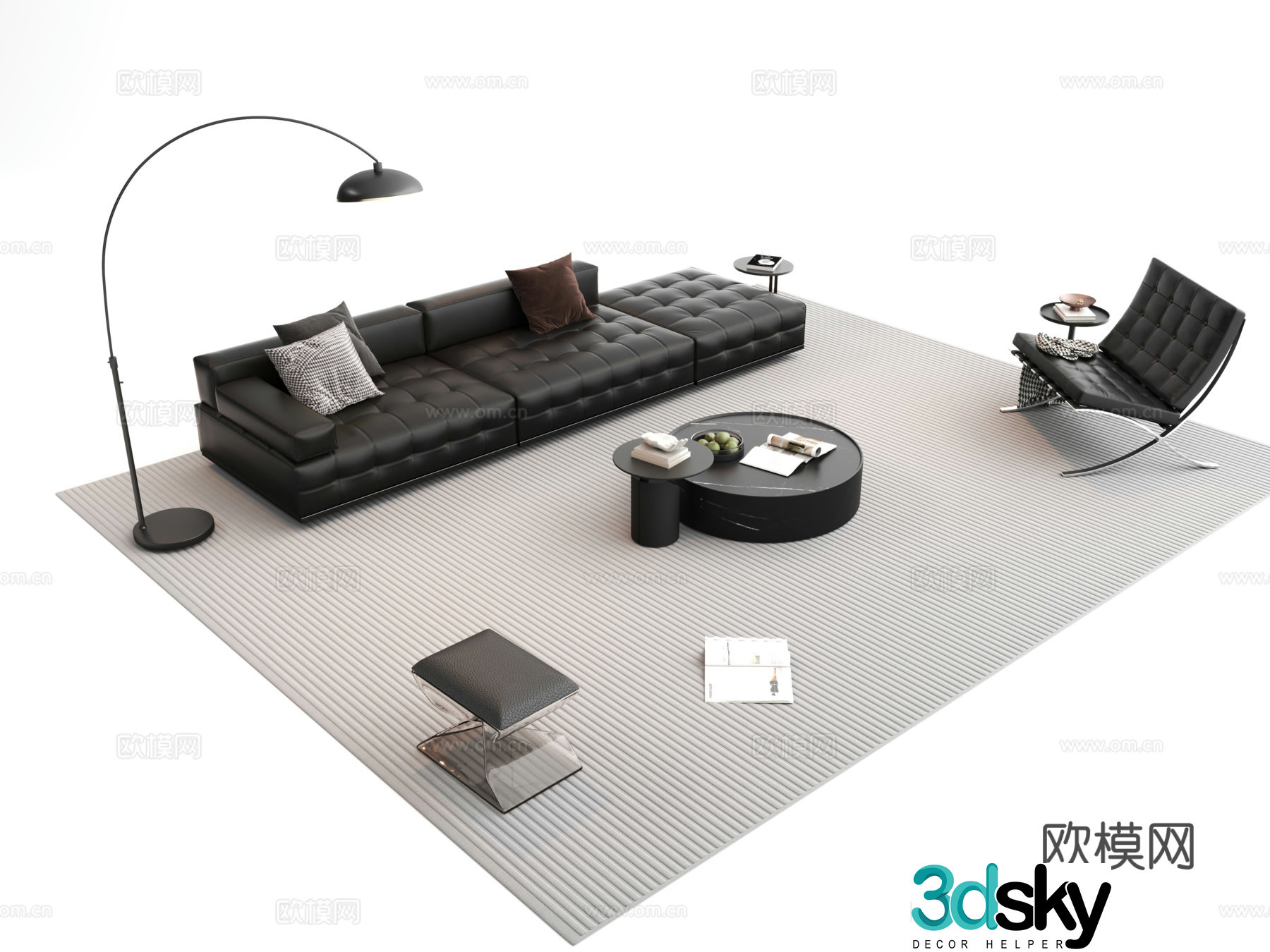 Modern Italian sofa combination sofa coffee table combination multi-person sofa 3D model