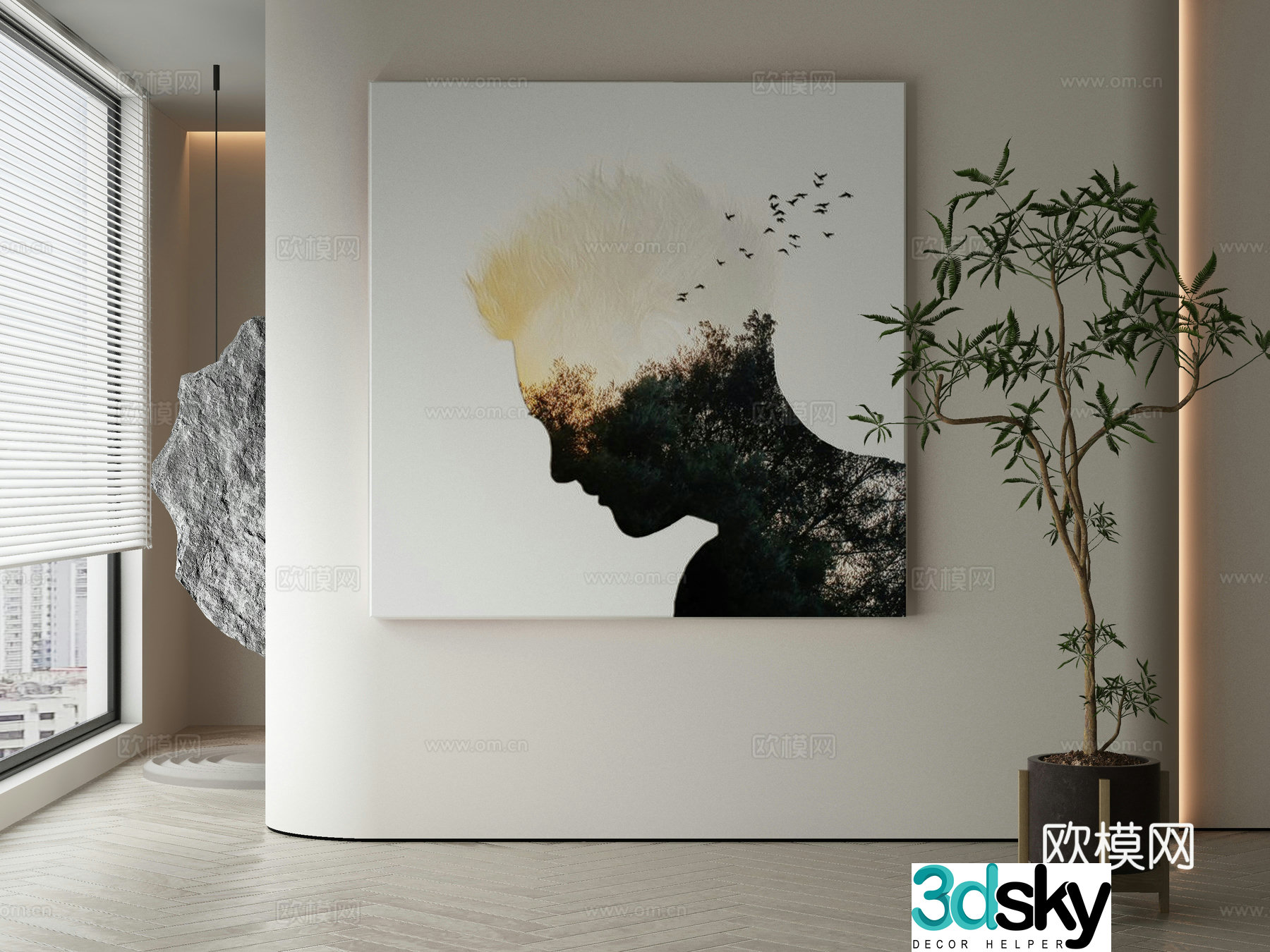 Modern Wasabi abstract hanging painting 3d model