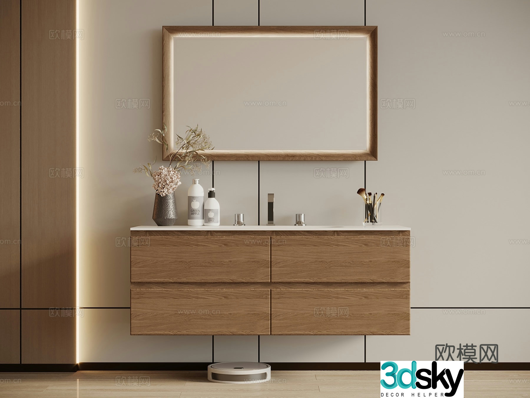 Modern bathroom cabinet washbasin cabinet mirror mirror cabinet suspended sink water dragon 3d model