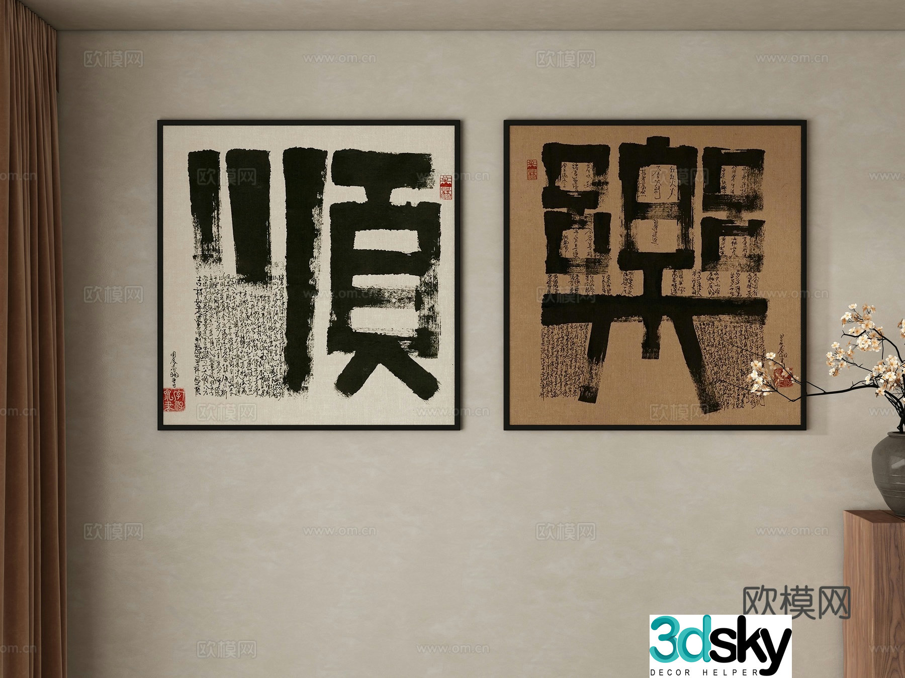 New Chinese style hanging paintings decorative paintings calligraphy and paintings 3D model