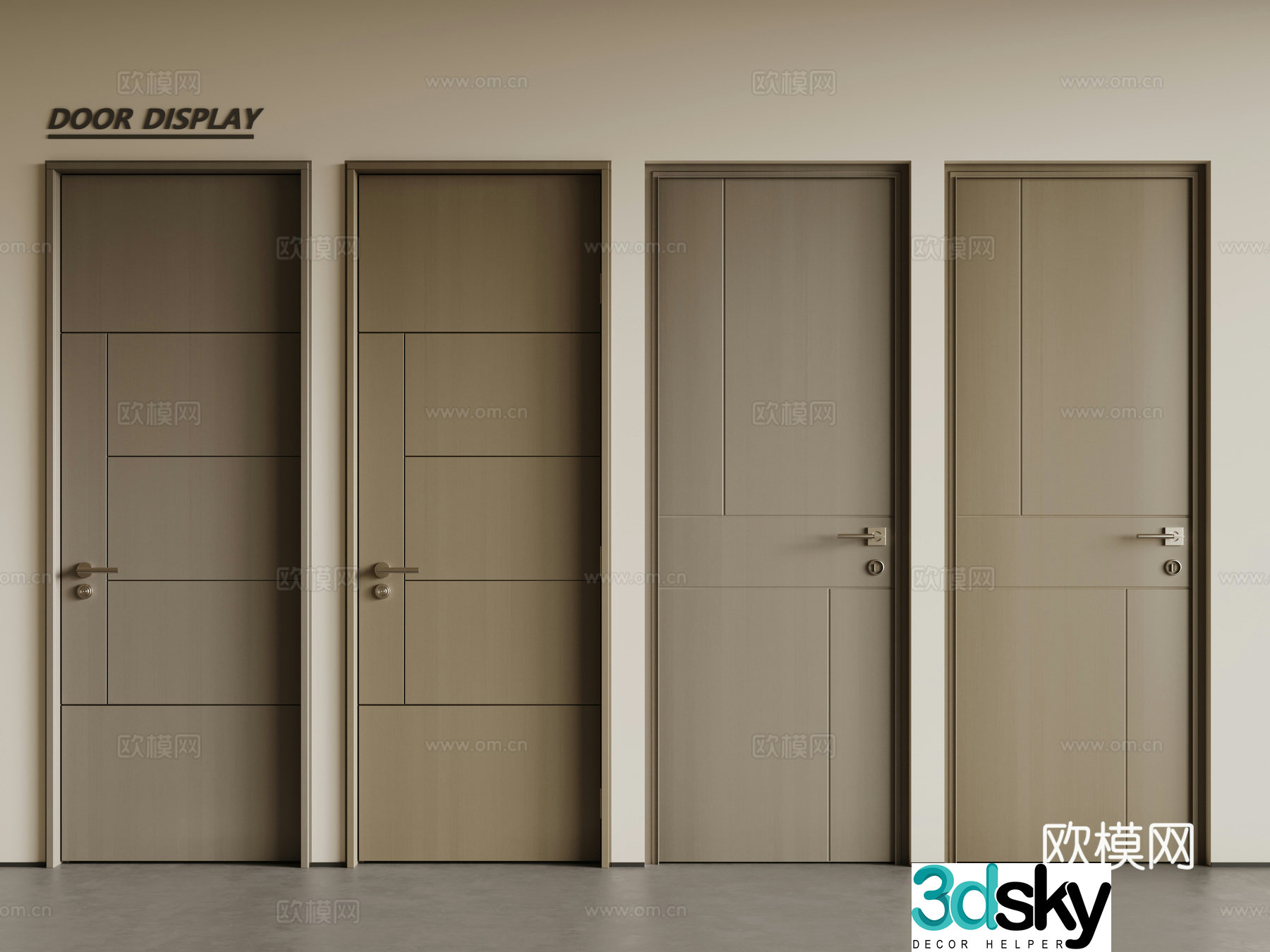 Modern single-open door wooden door swing door single-open door combination 3D model