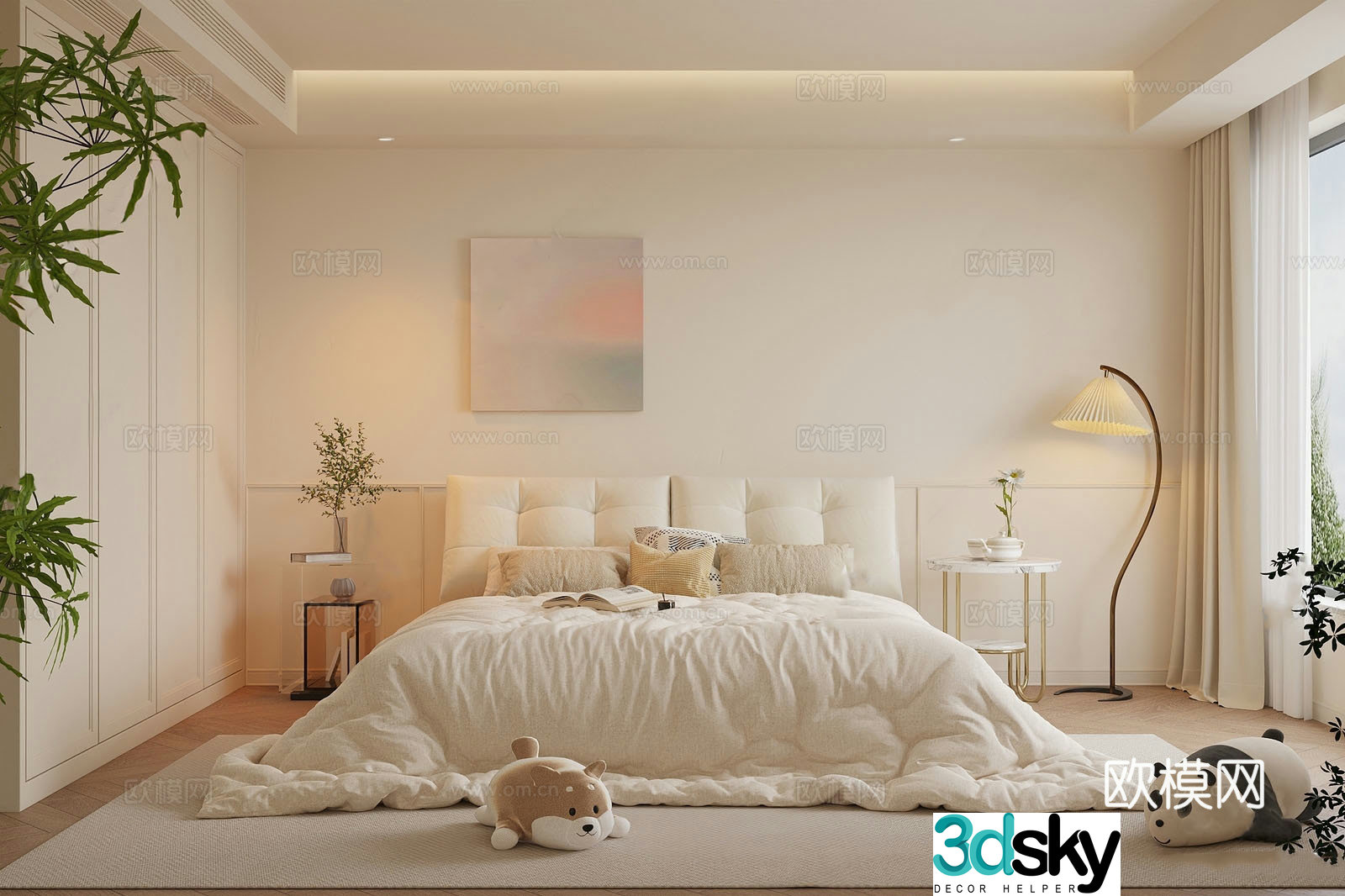 Modern Cream Home Bedroom Master Bedroom Cream Style Bedroom Cream Style Simple Bedroom 3D Model