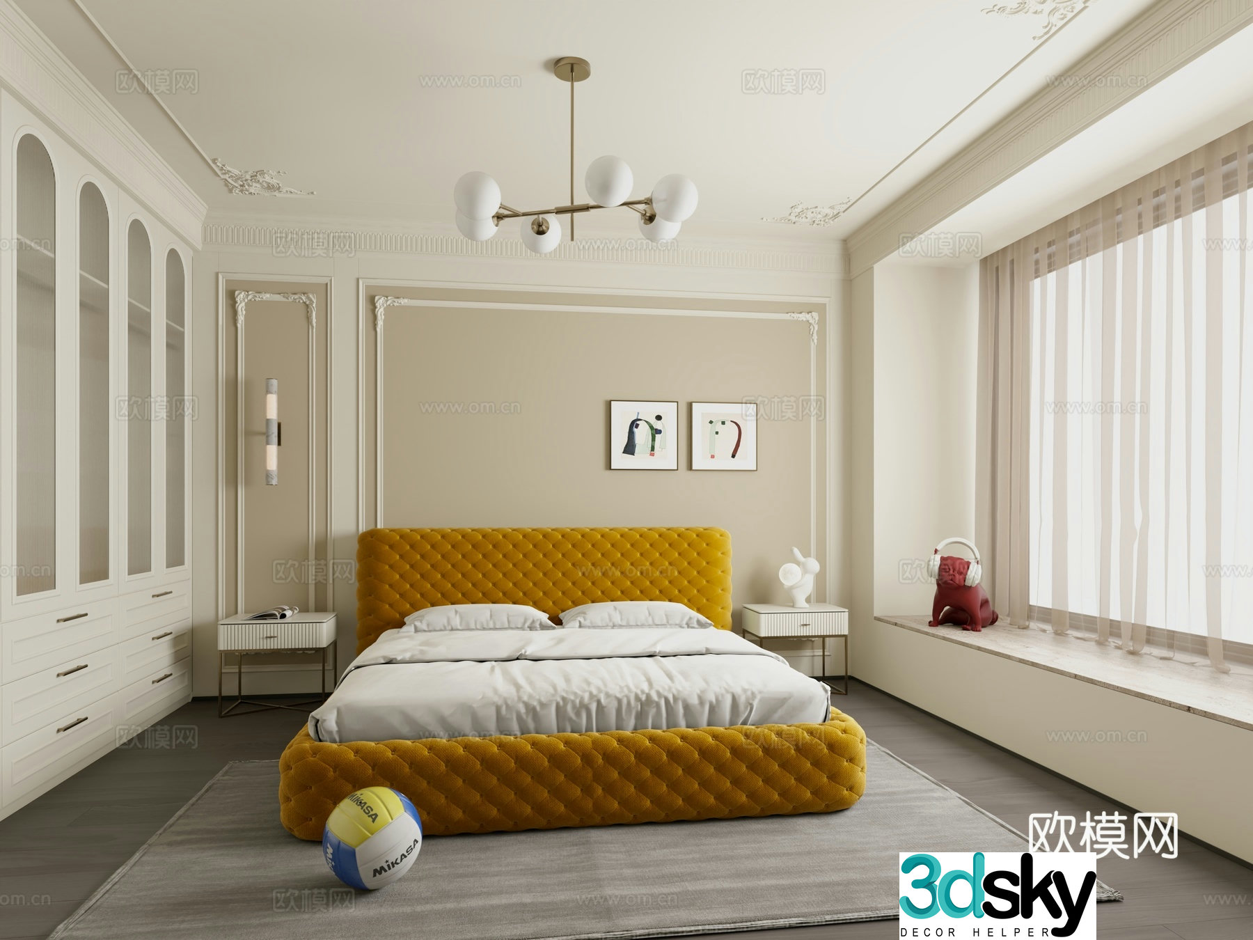 Cream French Home Bedroom Master Bedroom Children’s Room Bauhaus Bedroom Bare Window Bedroom Master Room 3D Model