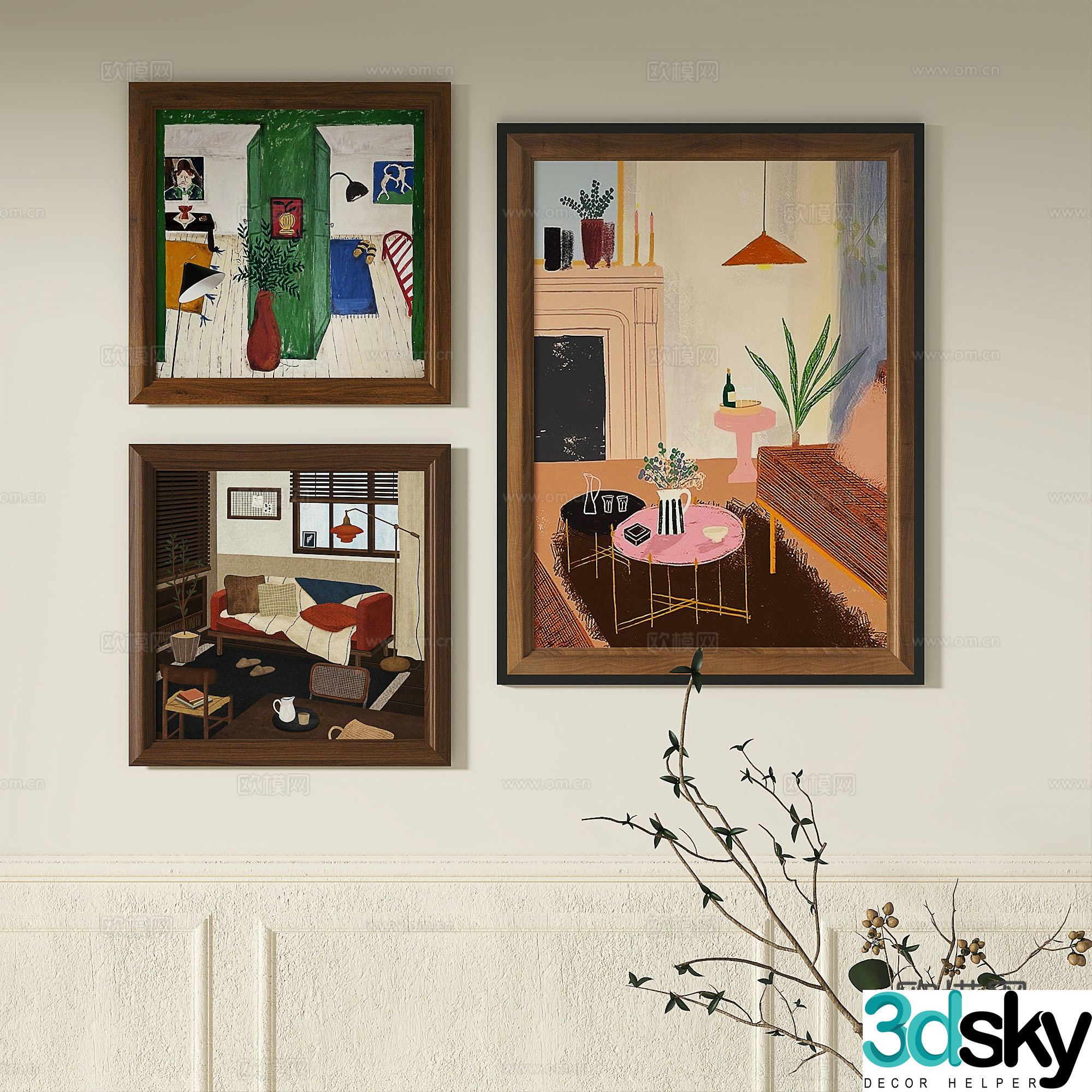 Modern French retro abstract light luxury simple medieval decorative painting 3d model