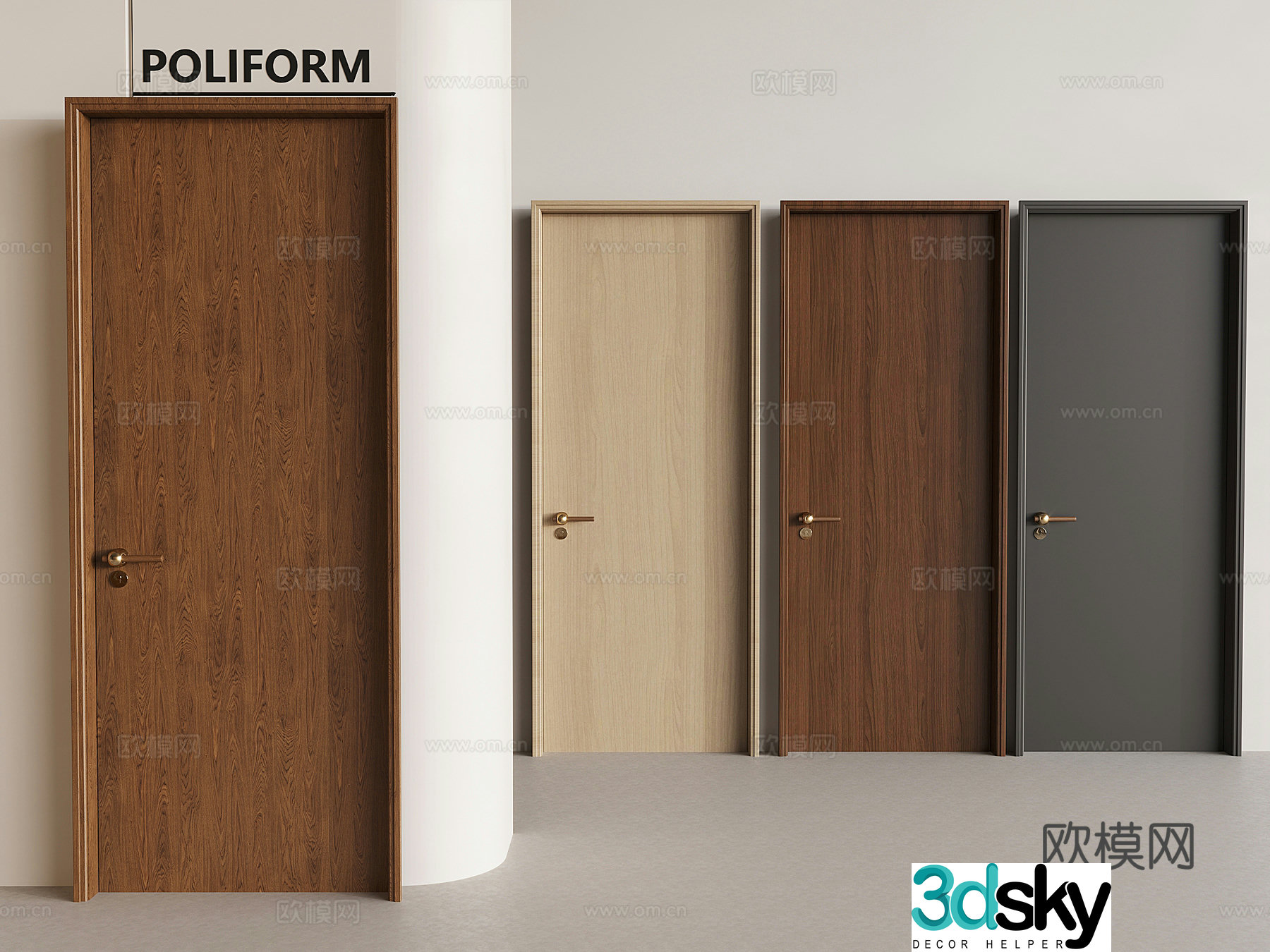 Medium style solid wood single door Medium style simple swing door 3D model