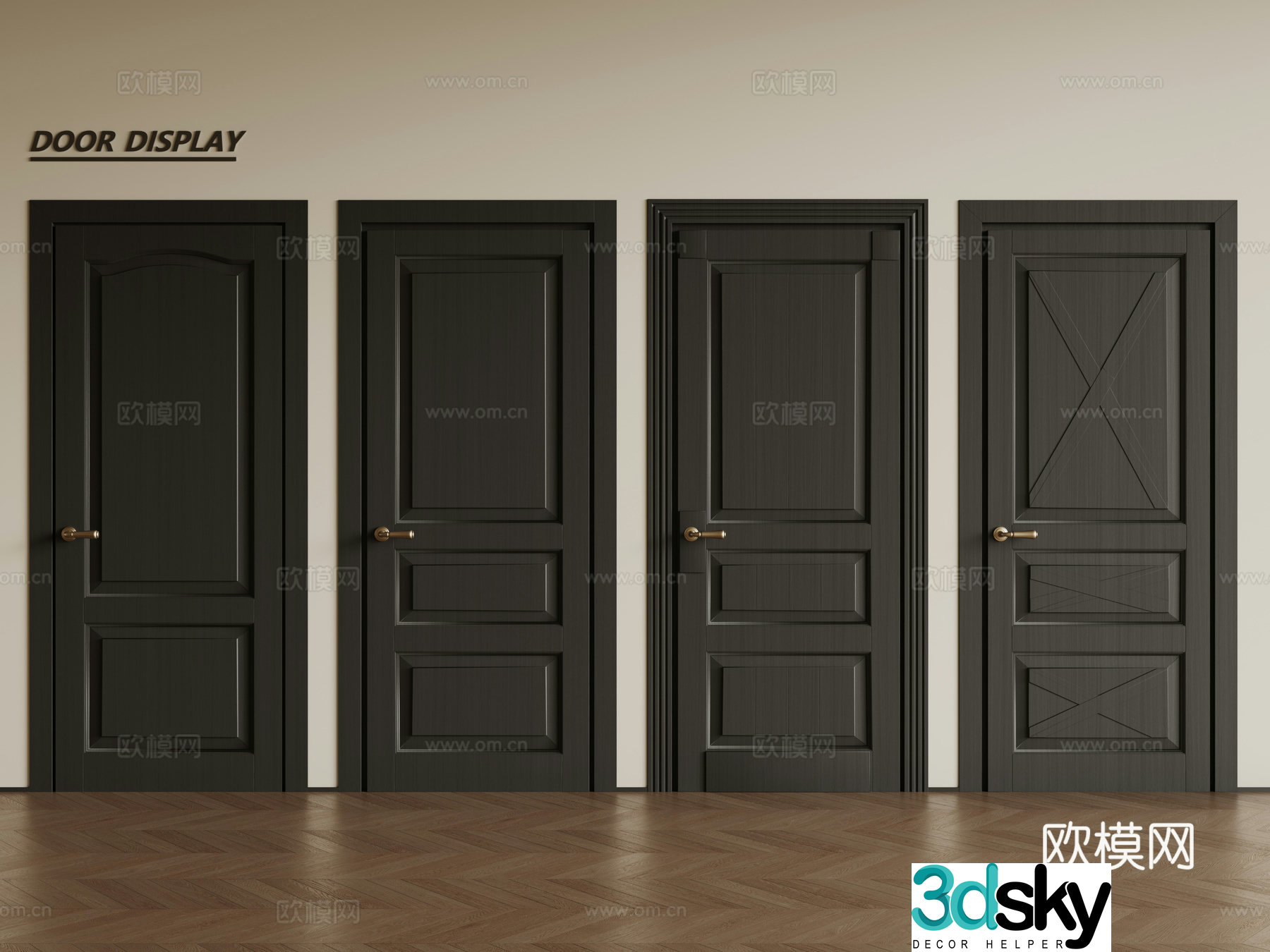French retro single-open door black wooden door security door French combination door 3D model