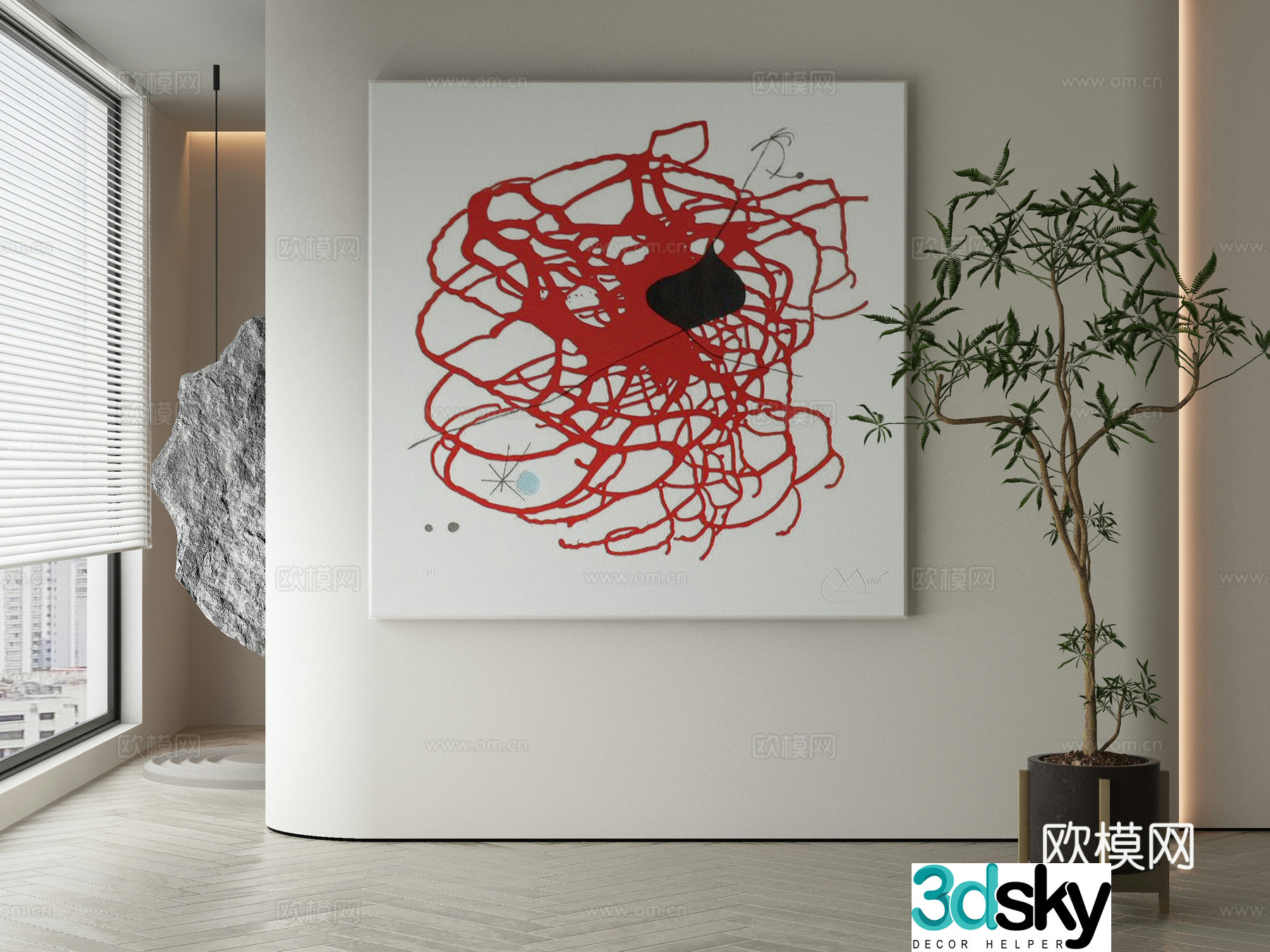 Modern Wasabi abstract hanging painting 3d model