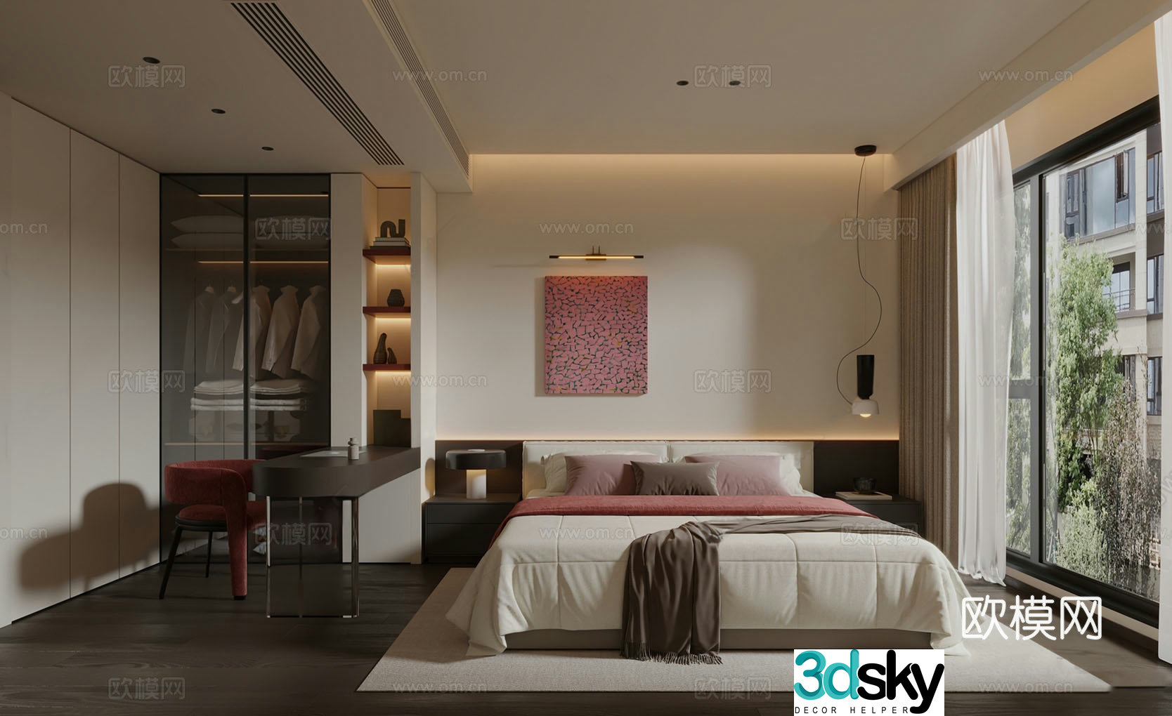 Modern Italian style home bedroom without owner light bedroom daughter room 3d model