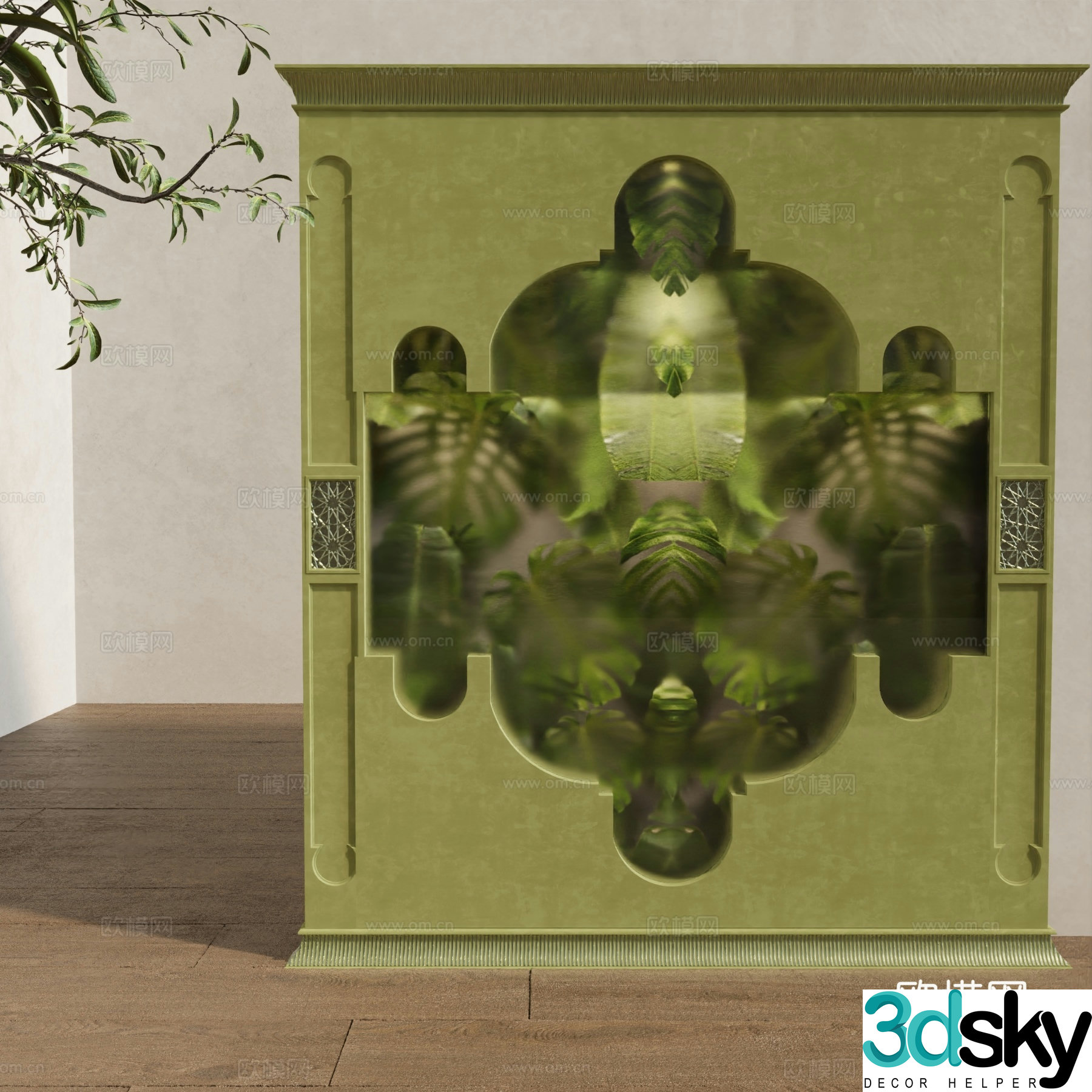Green plant wall Southeast Asian style 3D model