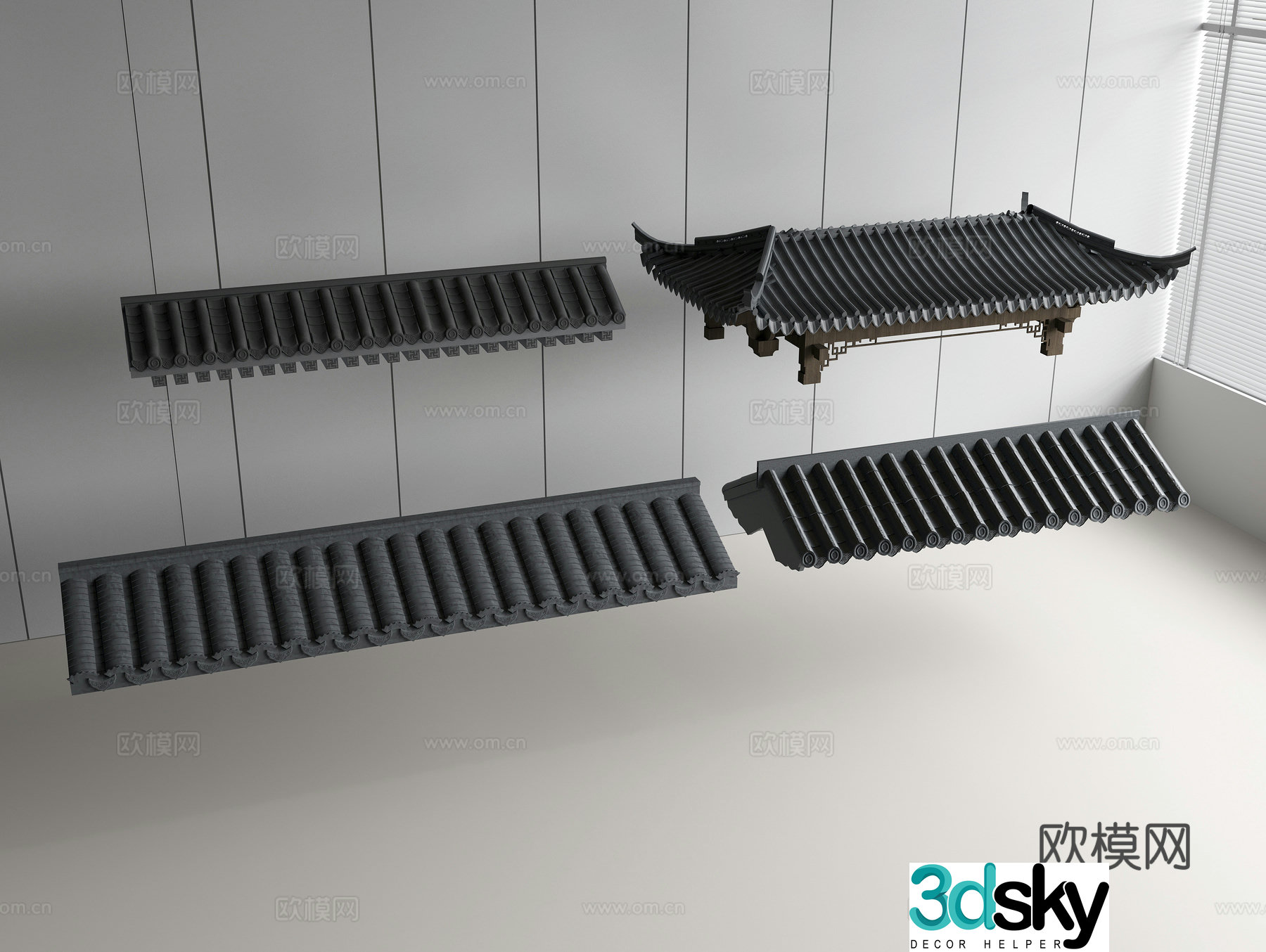 Chinese-style eaves ancient building eaves glazed tiles tiles roof ridges 3D model