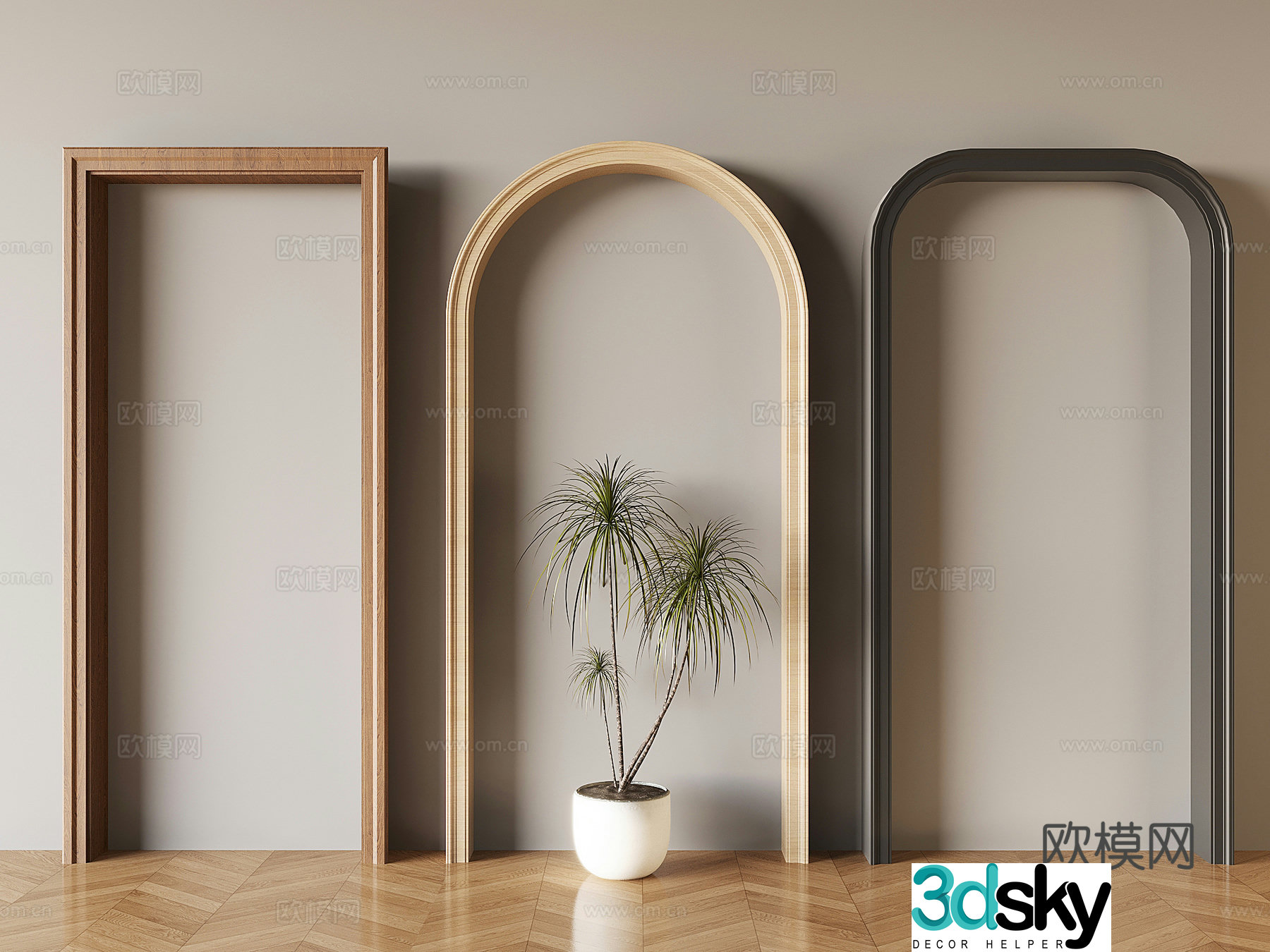 Medium style solid wood door cover arc door cover 3D model