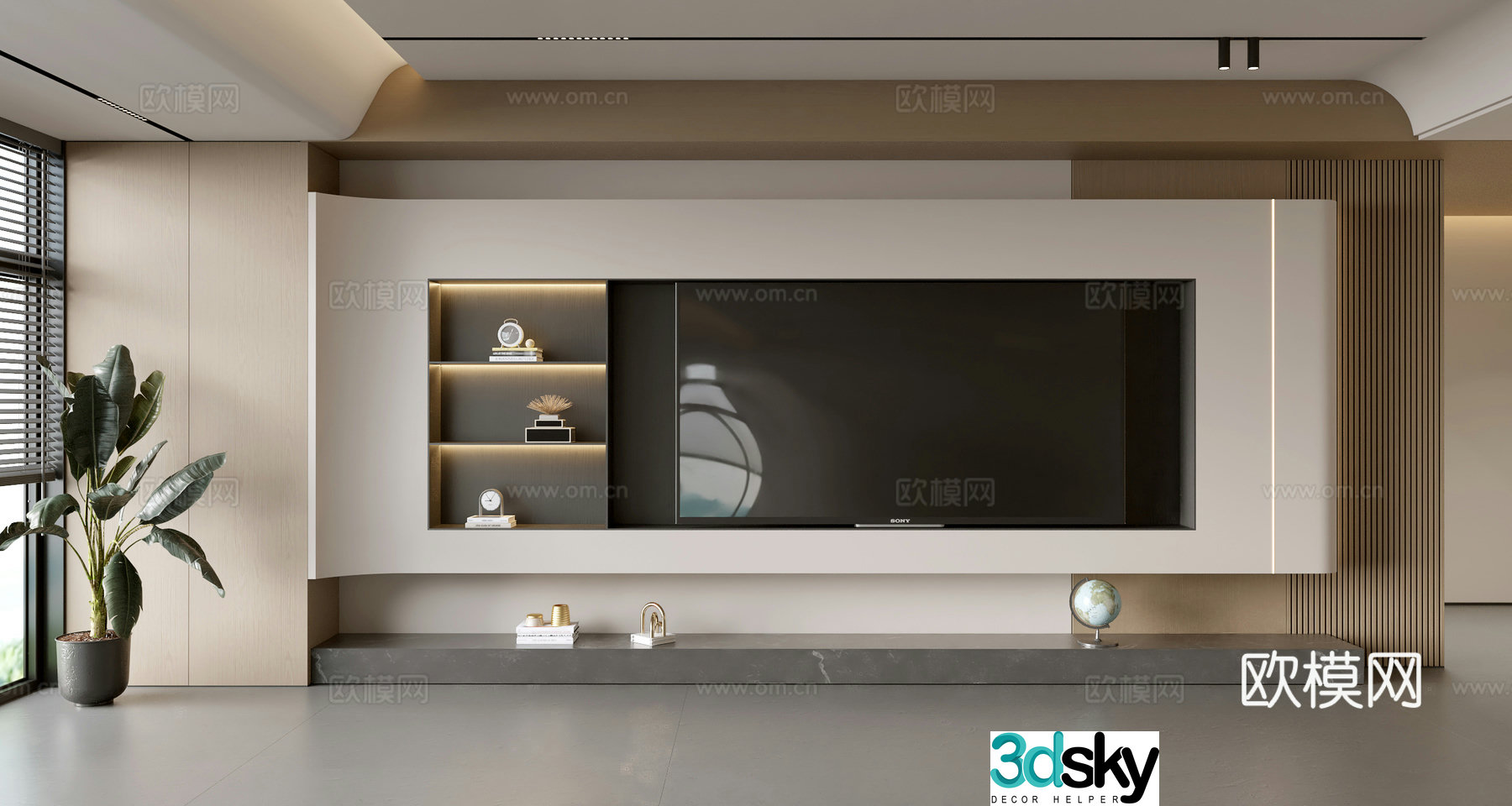 Modern simple living room balcony cabinet sofa combination coffee table sofa background wall 3d model