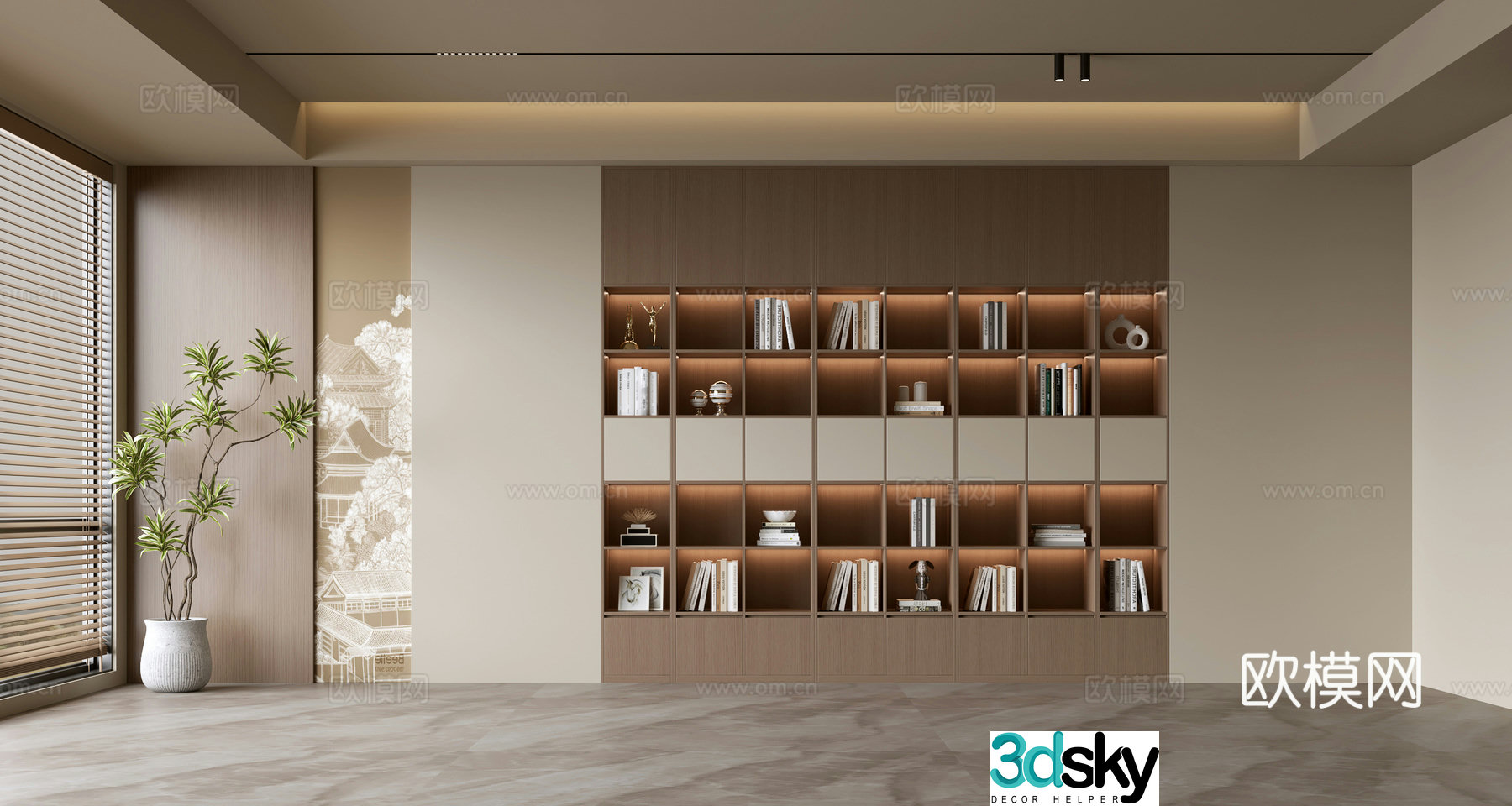 Medium style background wall bookcase living room bookcase living room background wall bookcase background wall 3d model