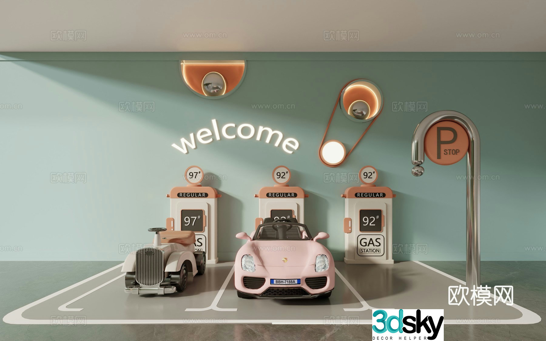 Modern children’s area toy car parking area 3d model