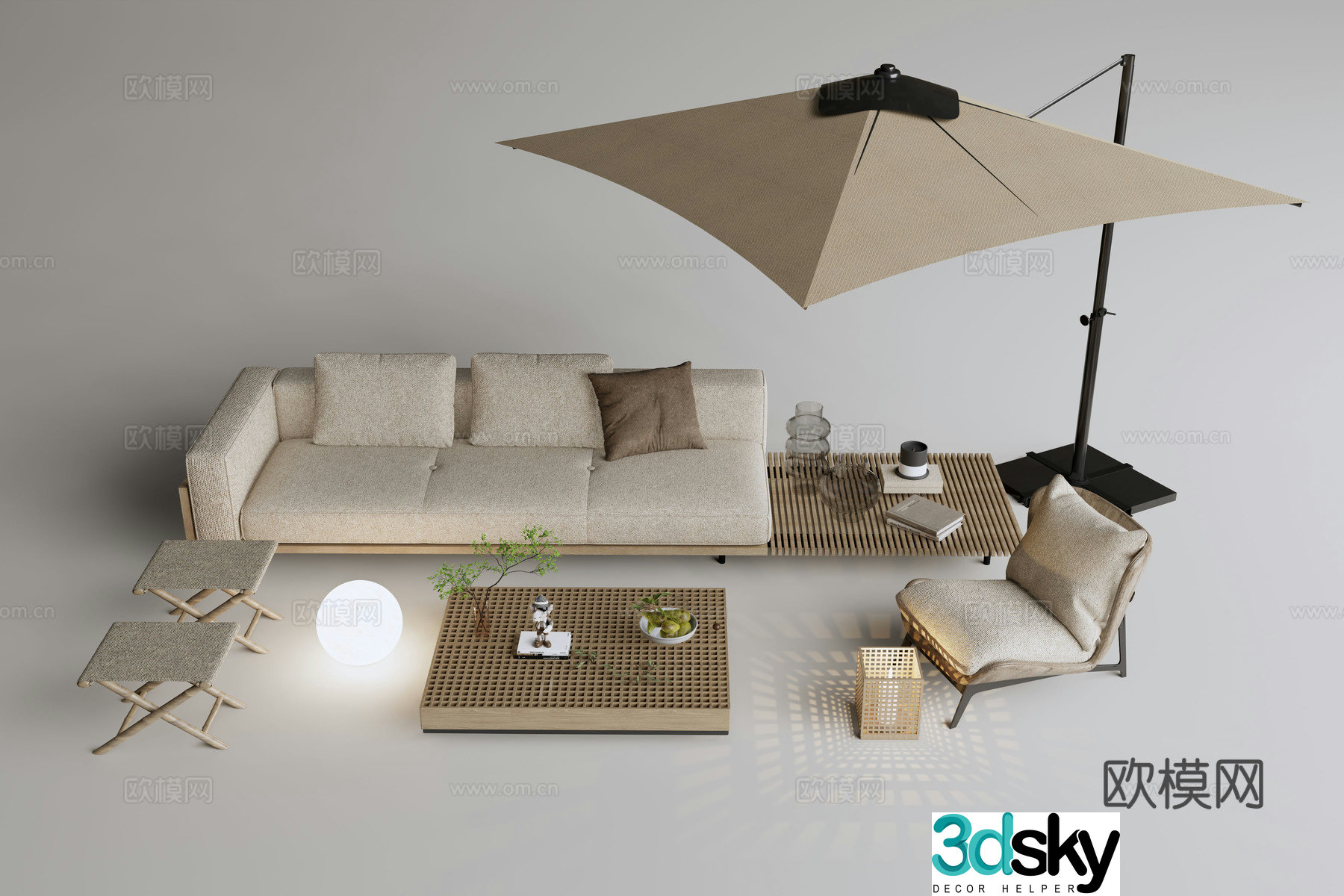 Modern outdoor sofa courtyard casual sofa outdoor chair parasol stool coffee table 3d model