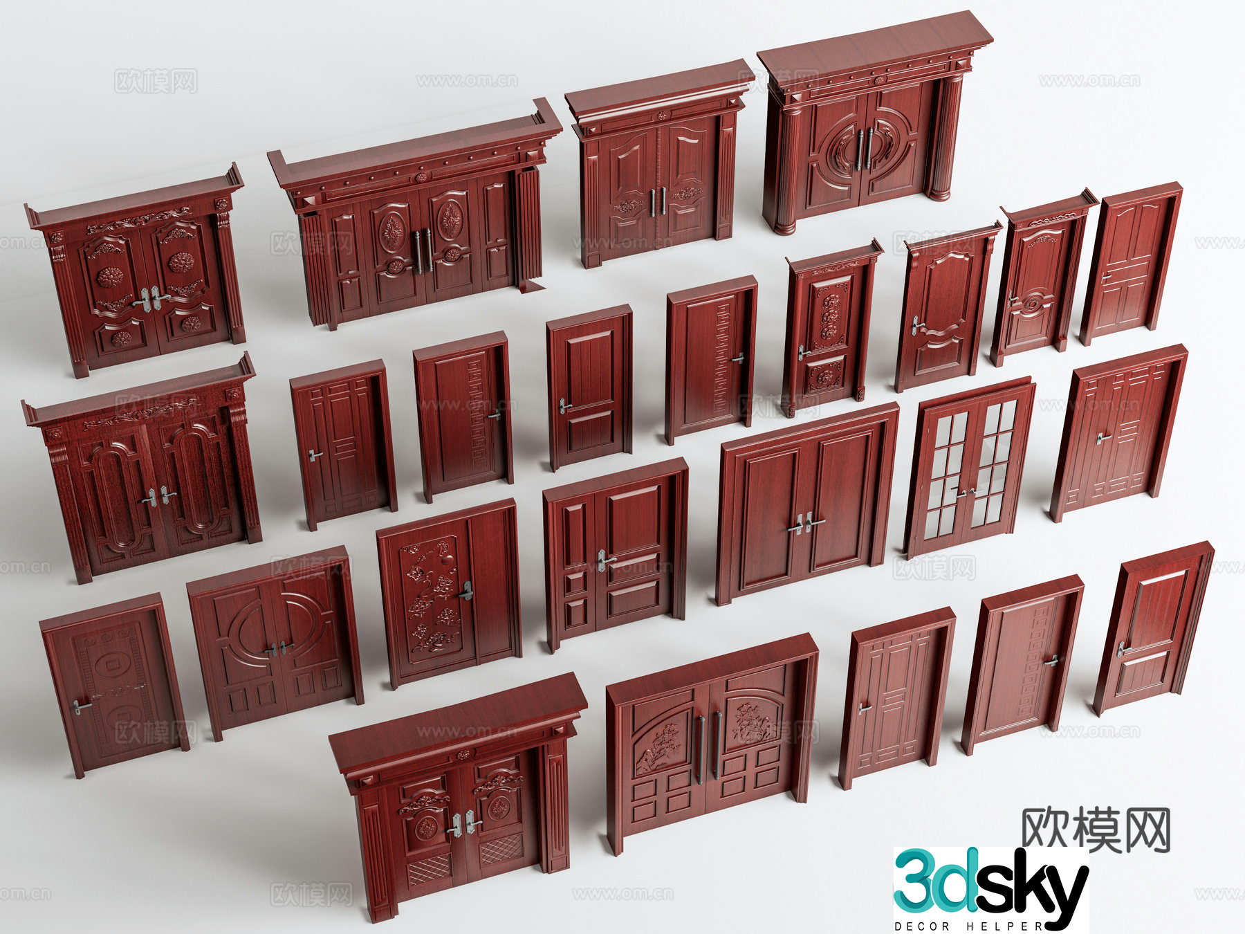 Mahogany door Single-open door Painted wood security door Entry door Mother and child door 3D model