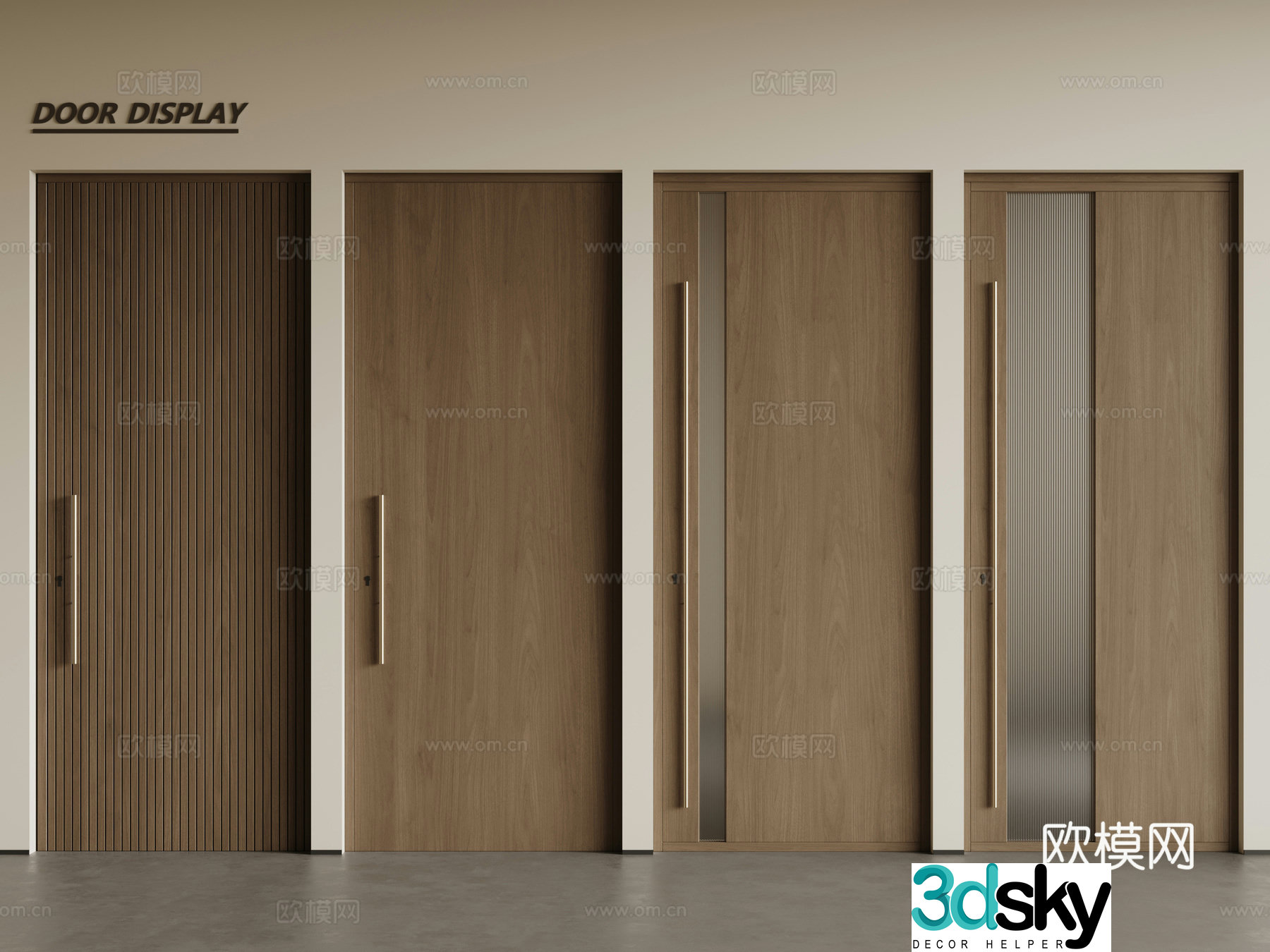 Modern single-open door wooden door swing door single-open door combination 3D model