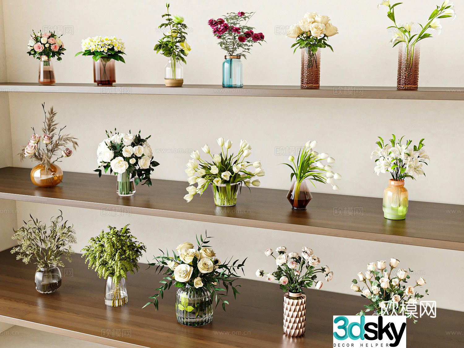 Modern flowers flower art vase flowers 3d model