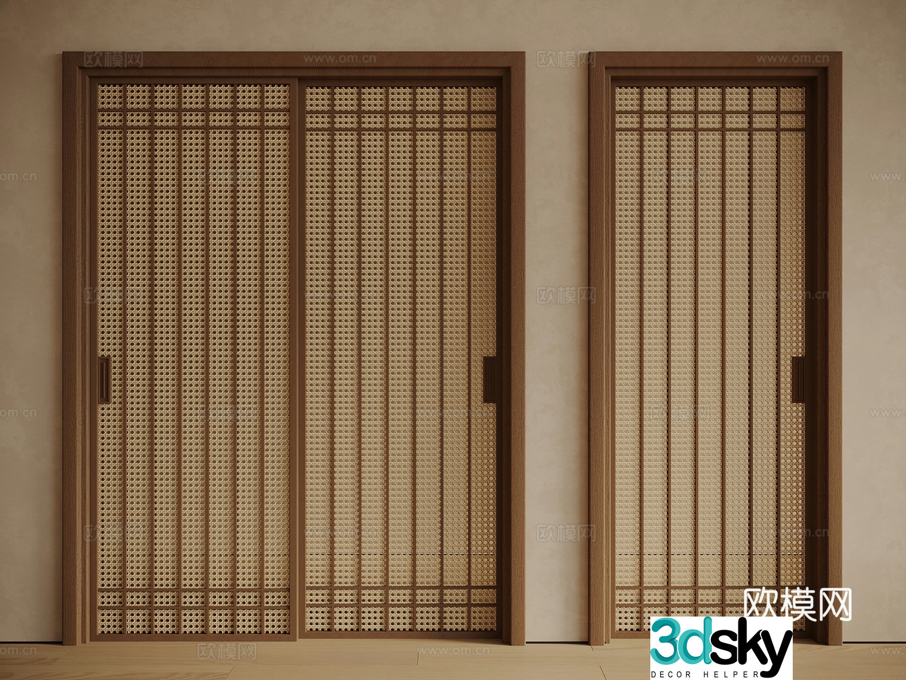 New Chinese style medieval style sliding door single-open door 3D model
