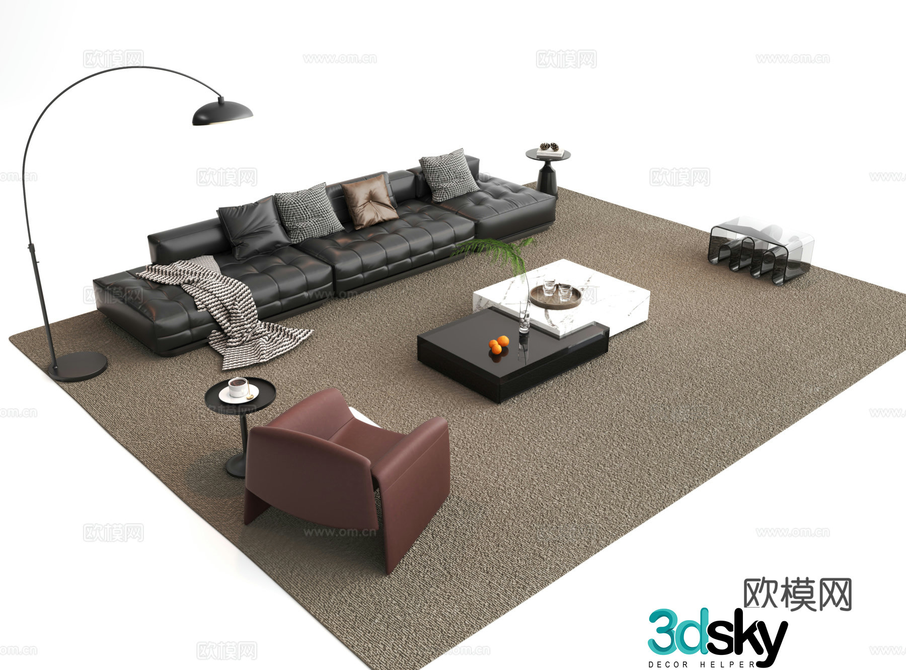 Modern Italian sofa combination sofa coffee table combination multi-person sofa 3D model