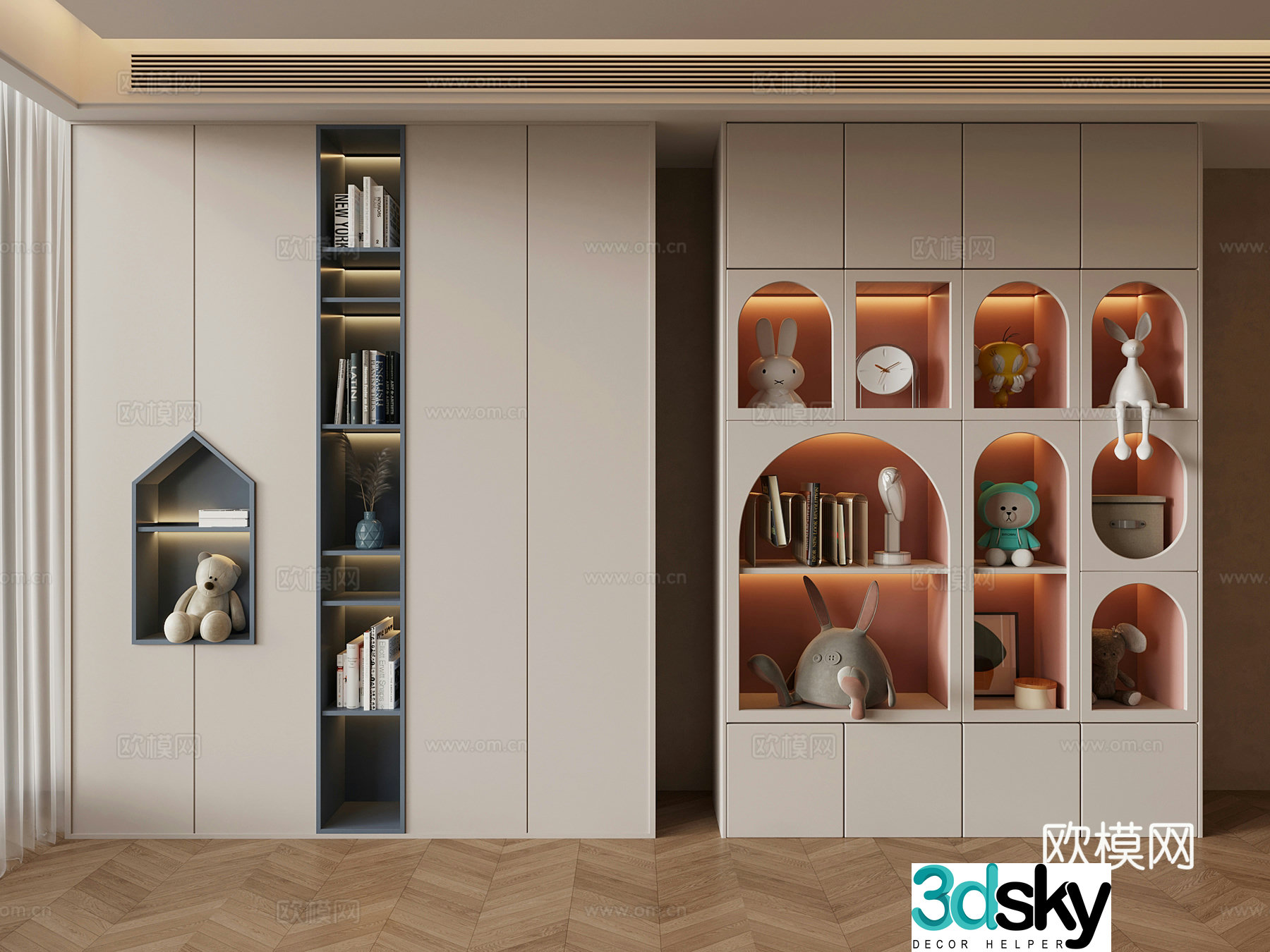 Nordic children’s room wardrobe storage cabinet combination 3D model