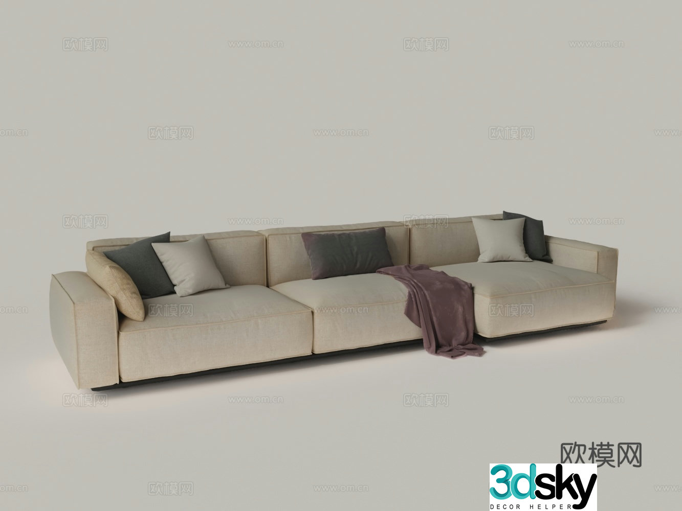 Modern old fabric multiplayer sofa 3D model