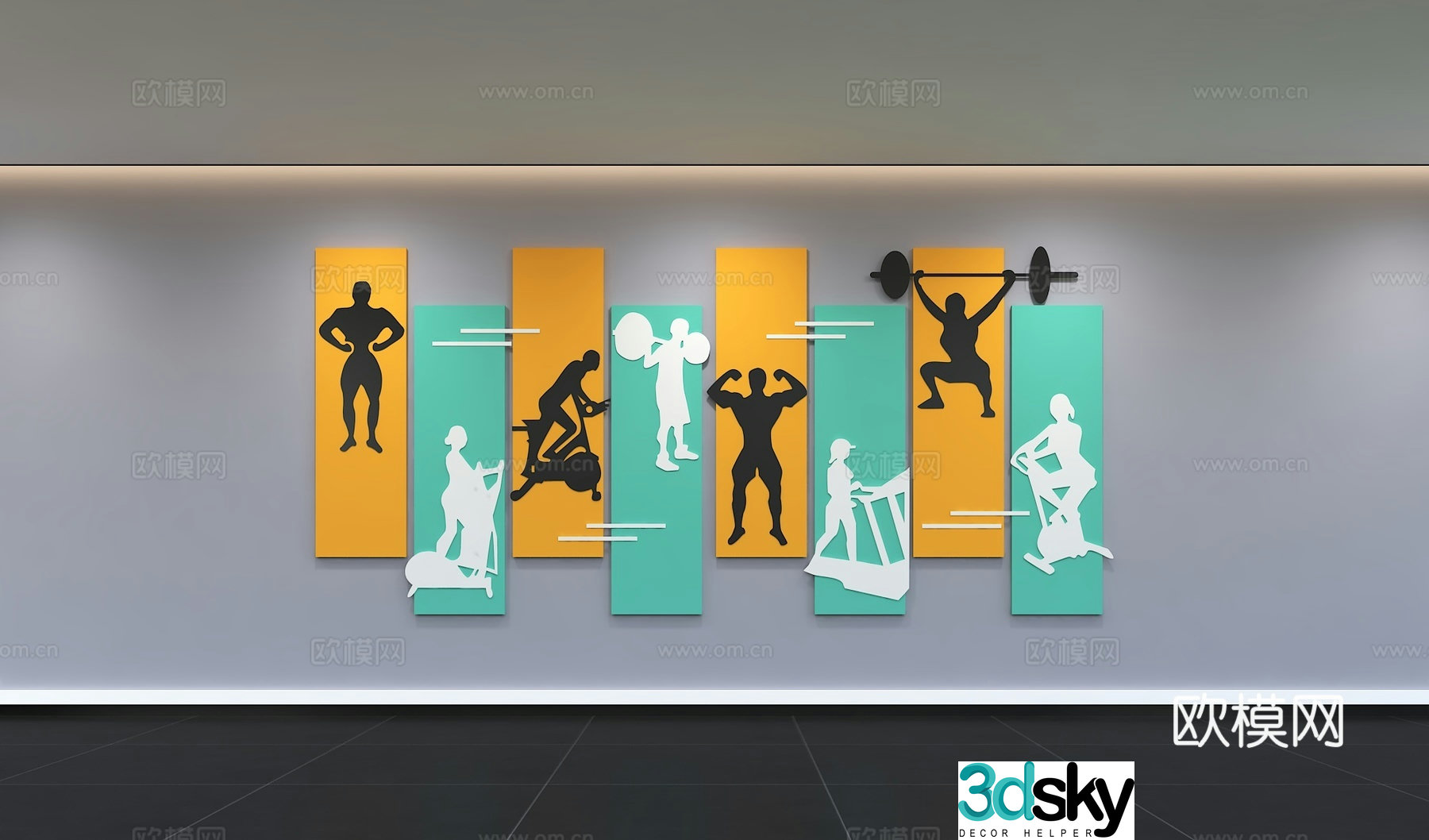 Modern sports culture wall gym sports slogan display wall publicity column wall background 3d model