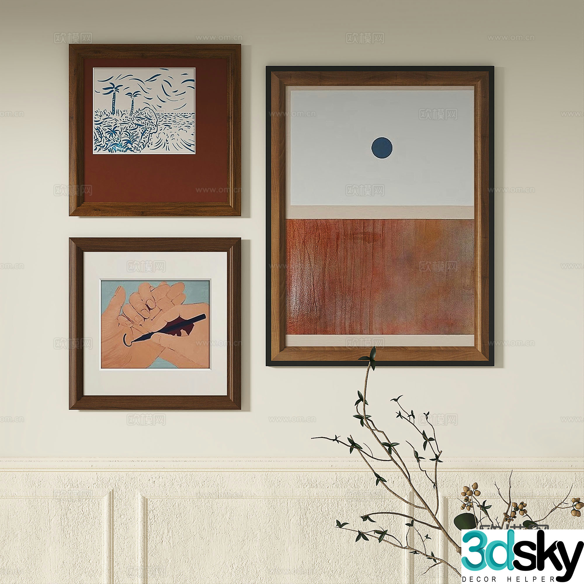 Modern French retro abstract light luxury simple medieval decorative painting 3d model