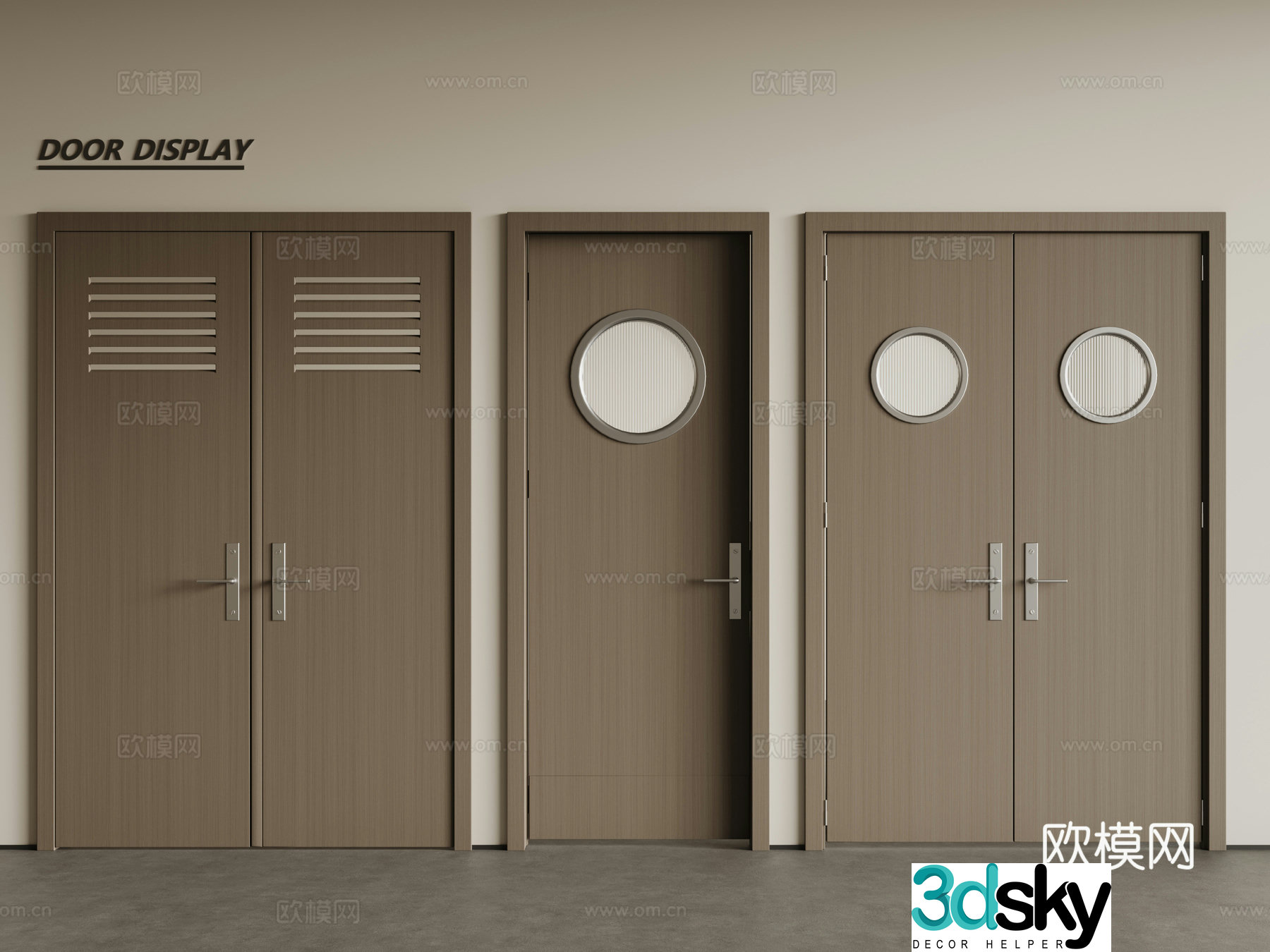 Modern fire door wooden door combination 3D model