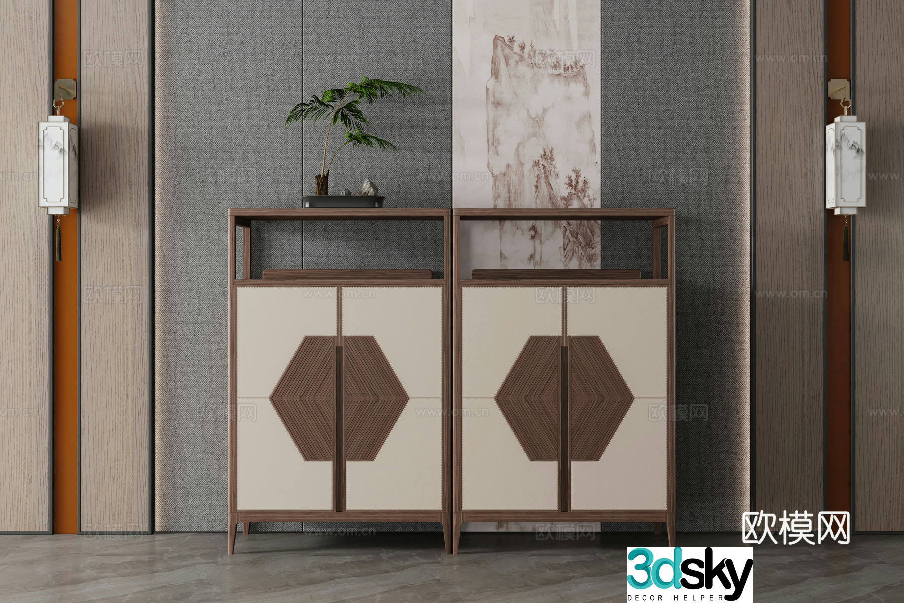 New Chinese style decorative cabinet 3D model