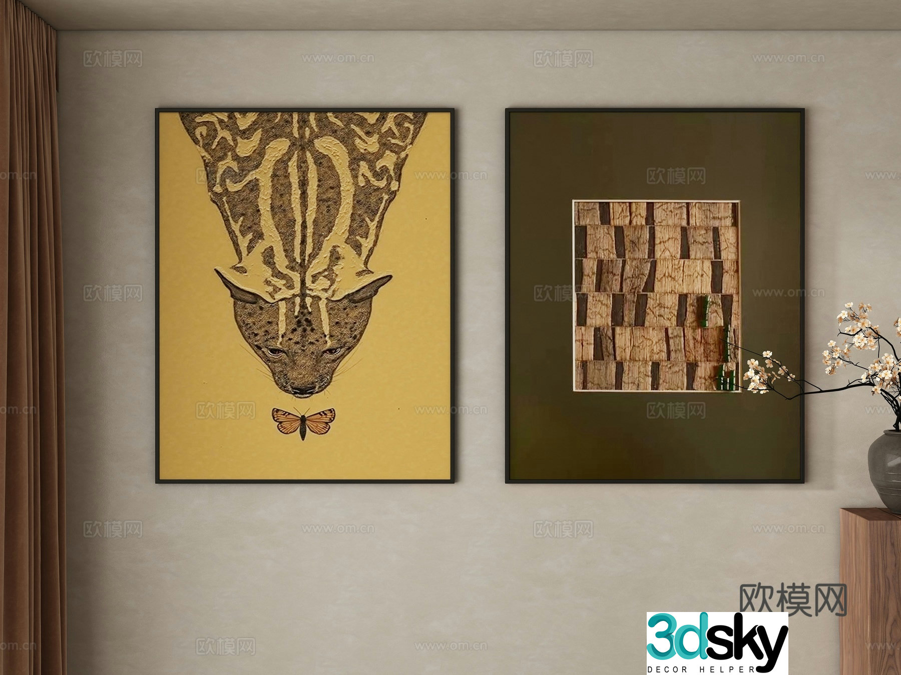 Middle-aged abstract hanging paintings decorative paintings 3d model